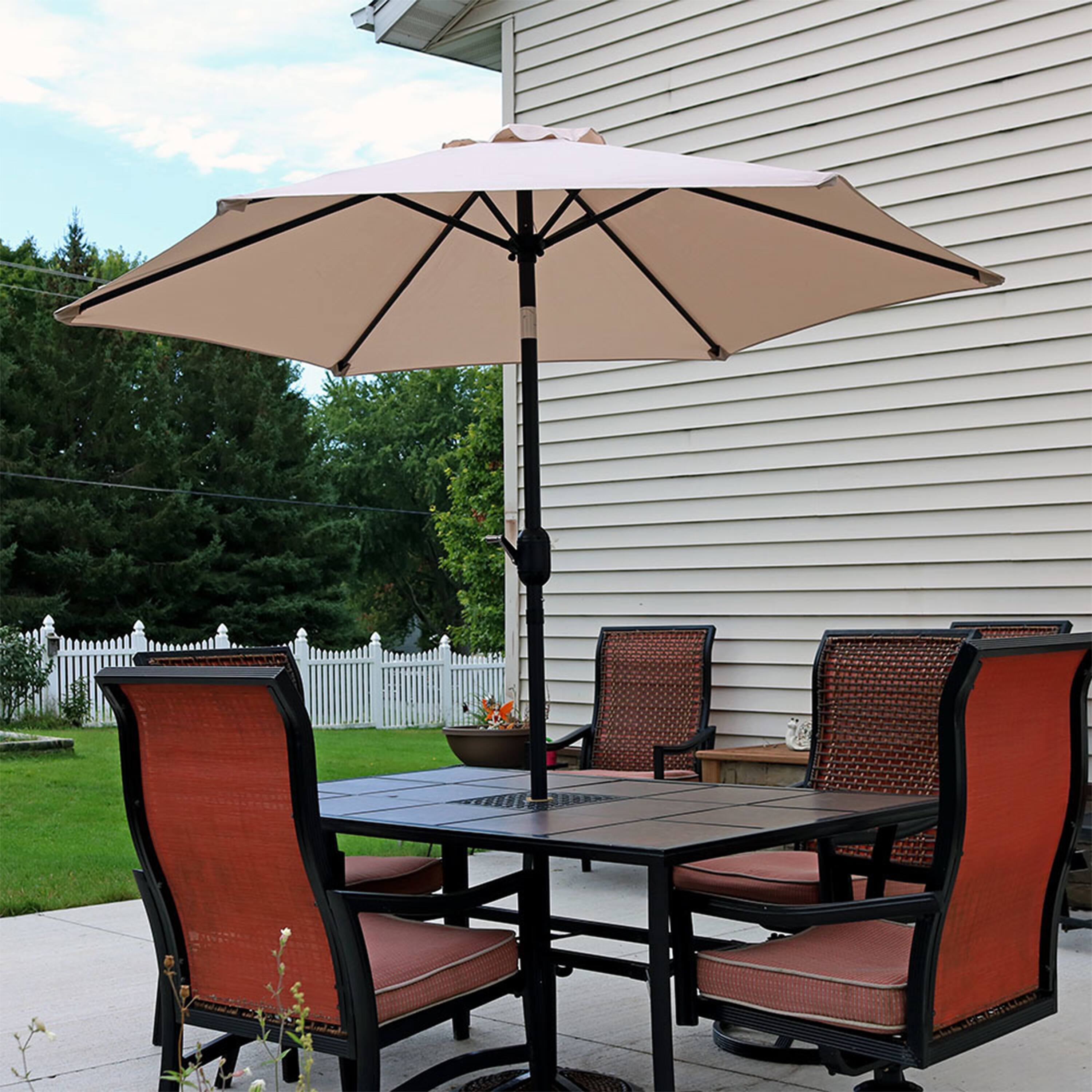 Alt View 5. Sunnydaze - 7.5 ft Aluminum Patio Umbrella with Tilt and Crank - Beige.
