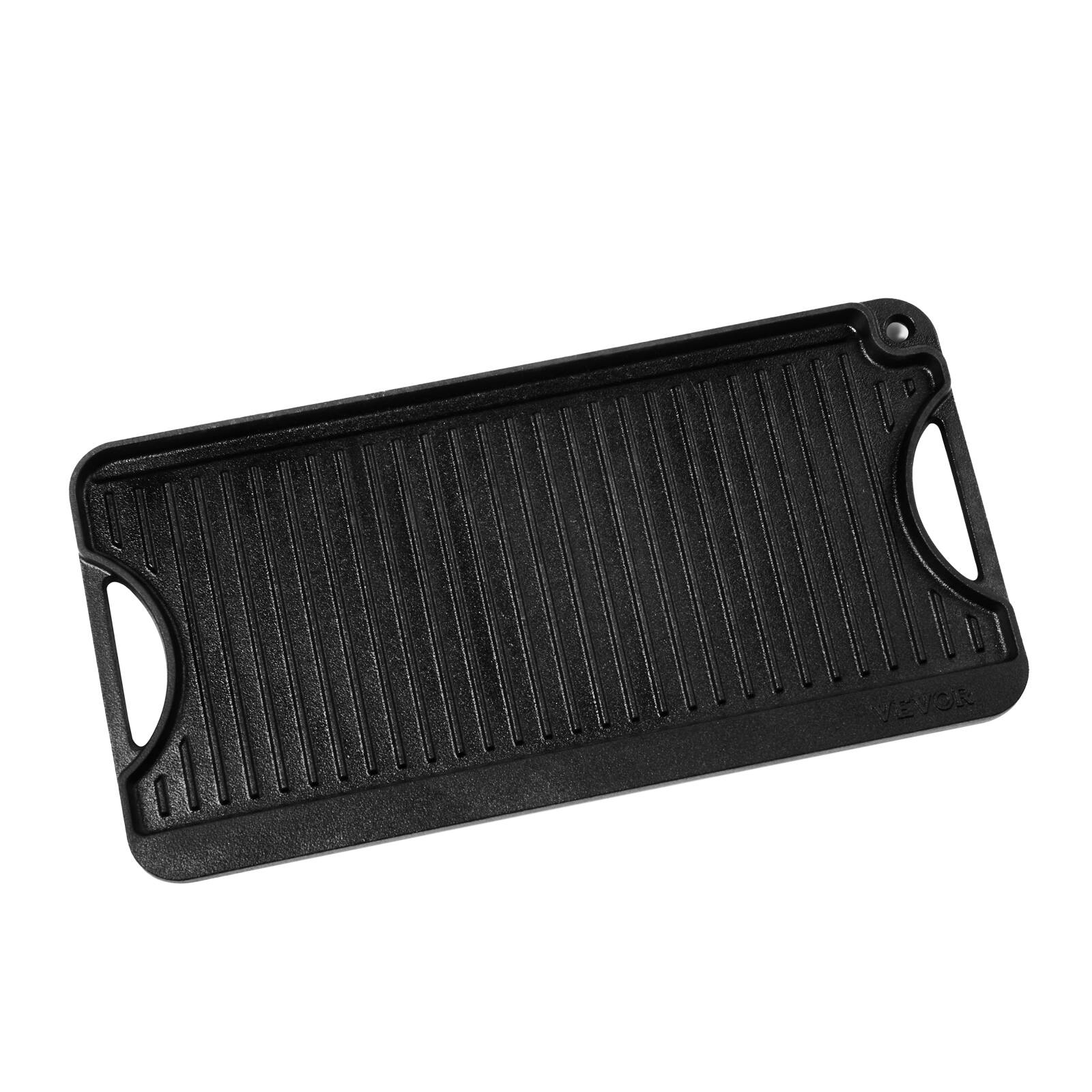 Alt View 5. VEVOR - Reversible Grill/Griddle, 20x10 inch Pre-Seasoned Cast Iron Griddle, Portable Rectangular Pan with Handle - Black.