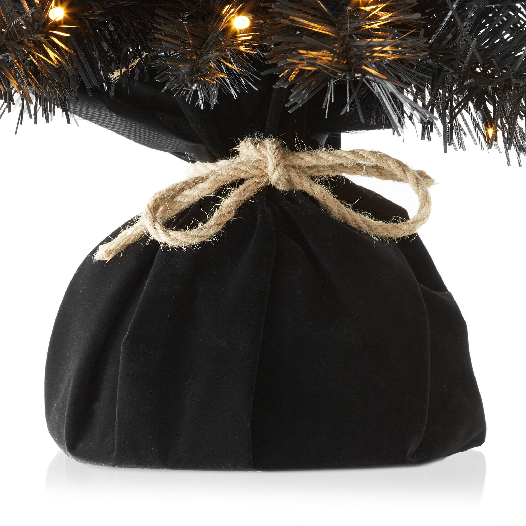 Alt View 4. Casafield - 2-ft Pre-Lit Artificial Mini Tabletop Christmas Tree with Cloth Base - Black White Lights.
