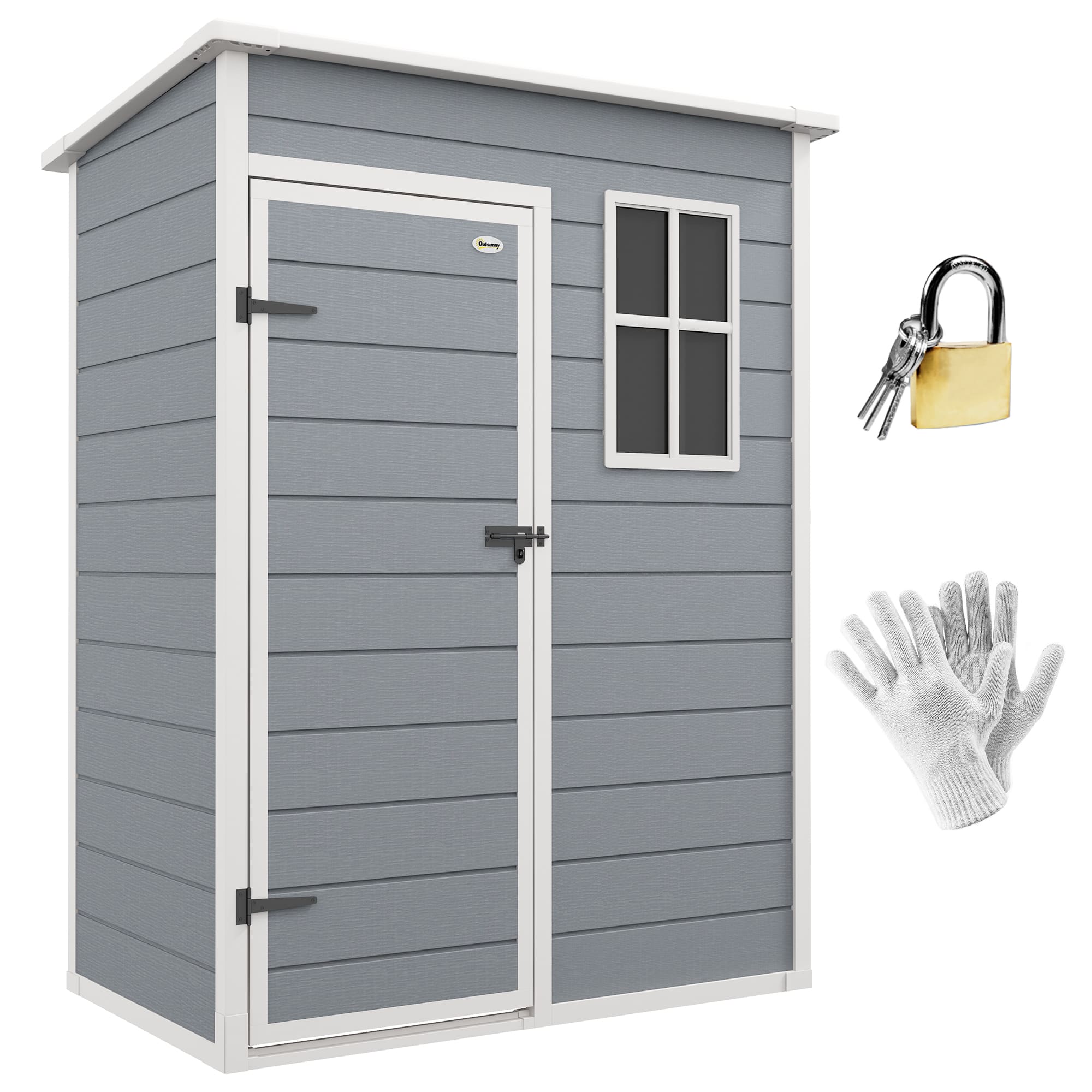Outsunny - 5' x 3' Resin Outdoor Storage Shed with Floor, Garden Shed with Lockable Door, Window and Vent - Gray