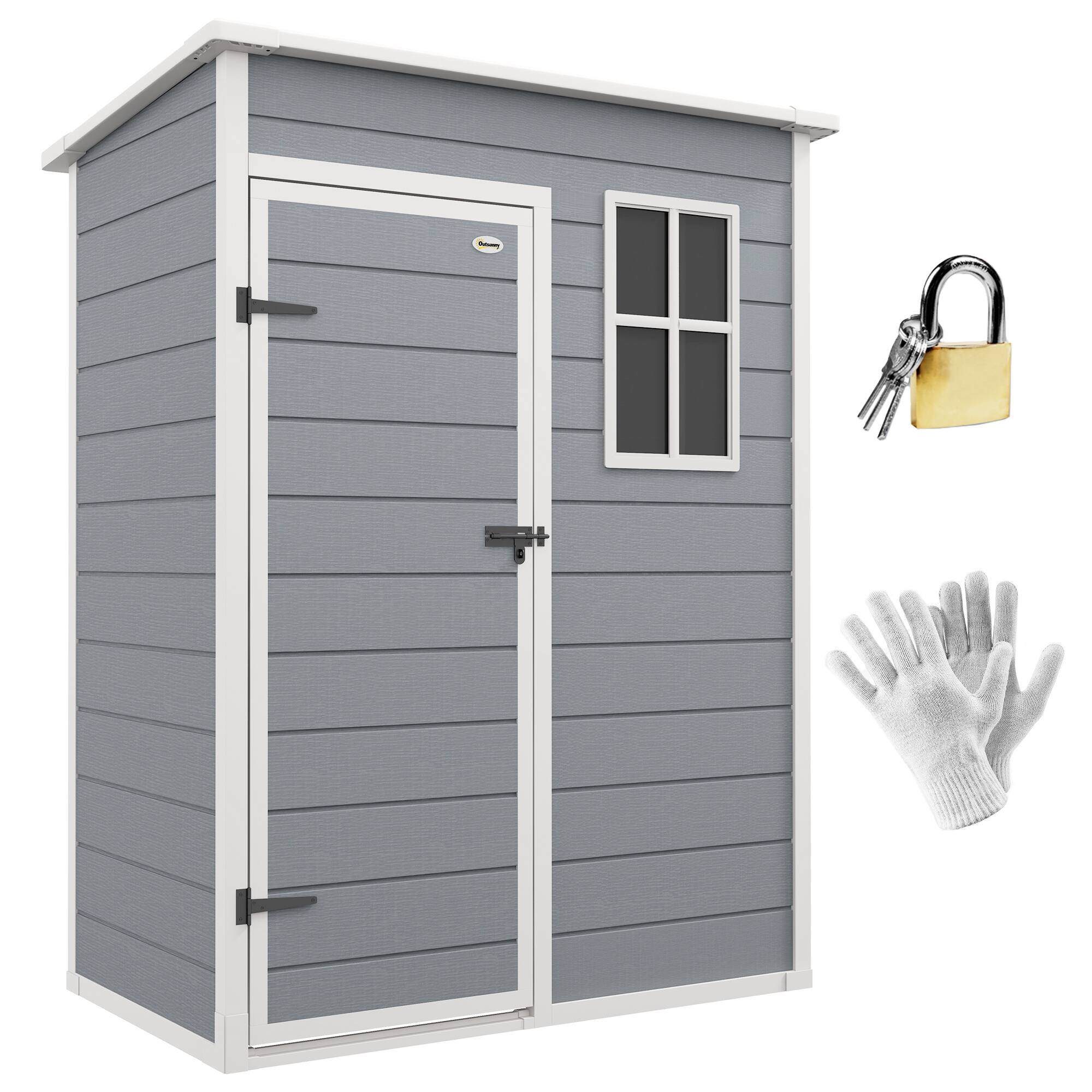 Front. Outsunny - 5' x 3' Resin Outdoor Storage Shed with Floor, Garden Shed with Lockable Door, Window and Vent - Gray.