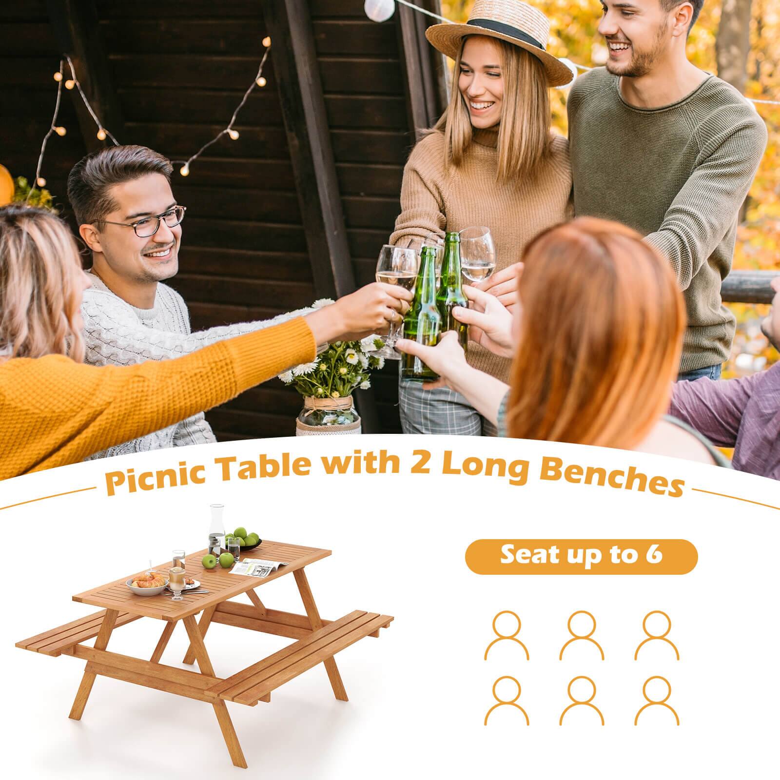 Picnic Table with 2 Long Benches  
Seat up to 6