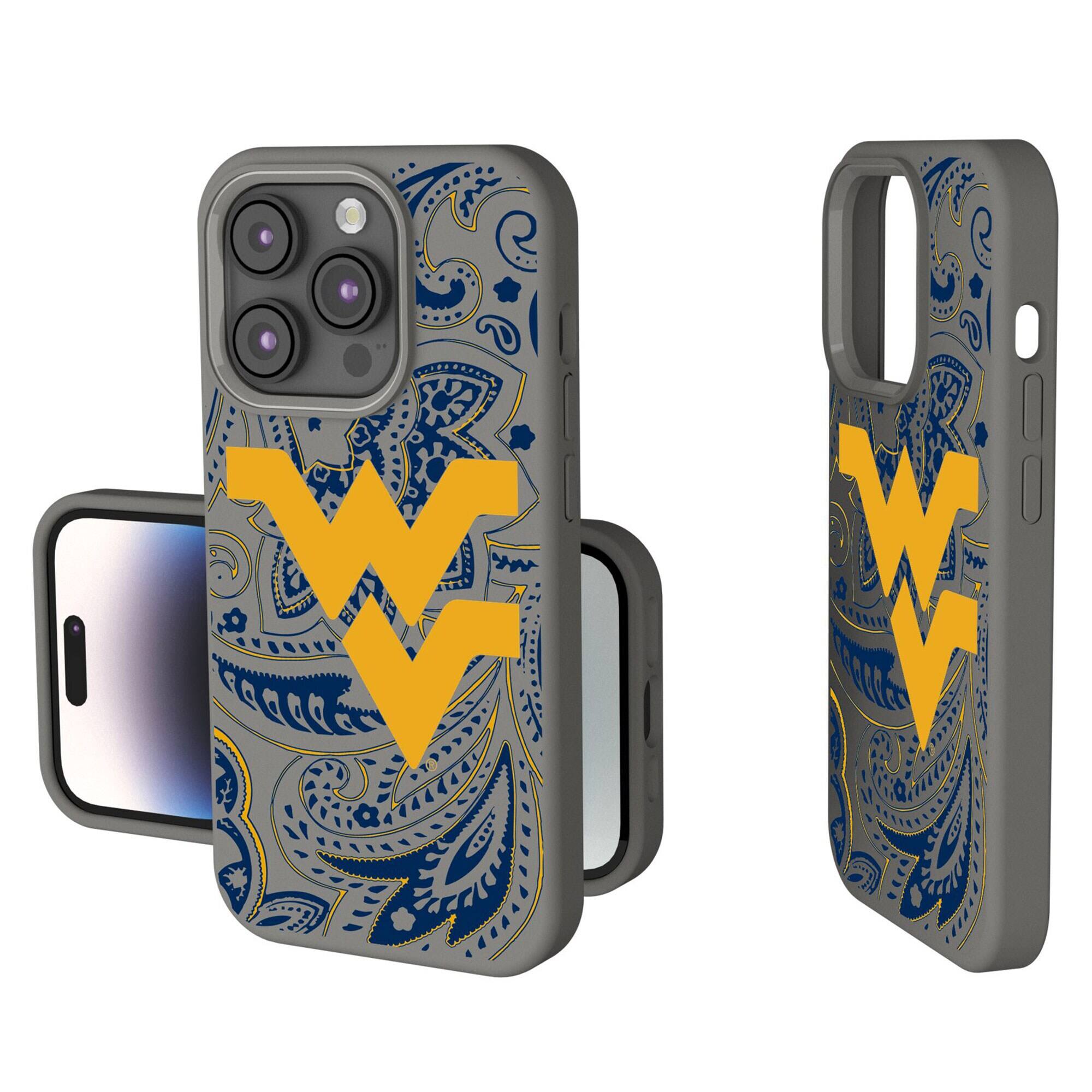 Front. Keyscaper - West Virginia Mountaineers Paisley iPhone Soft Touch Case - 14 Pro - Gray.