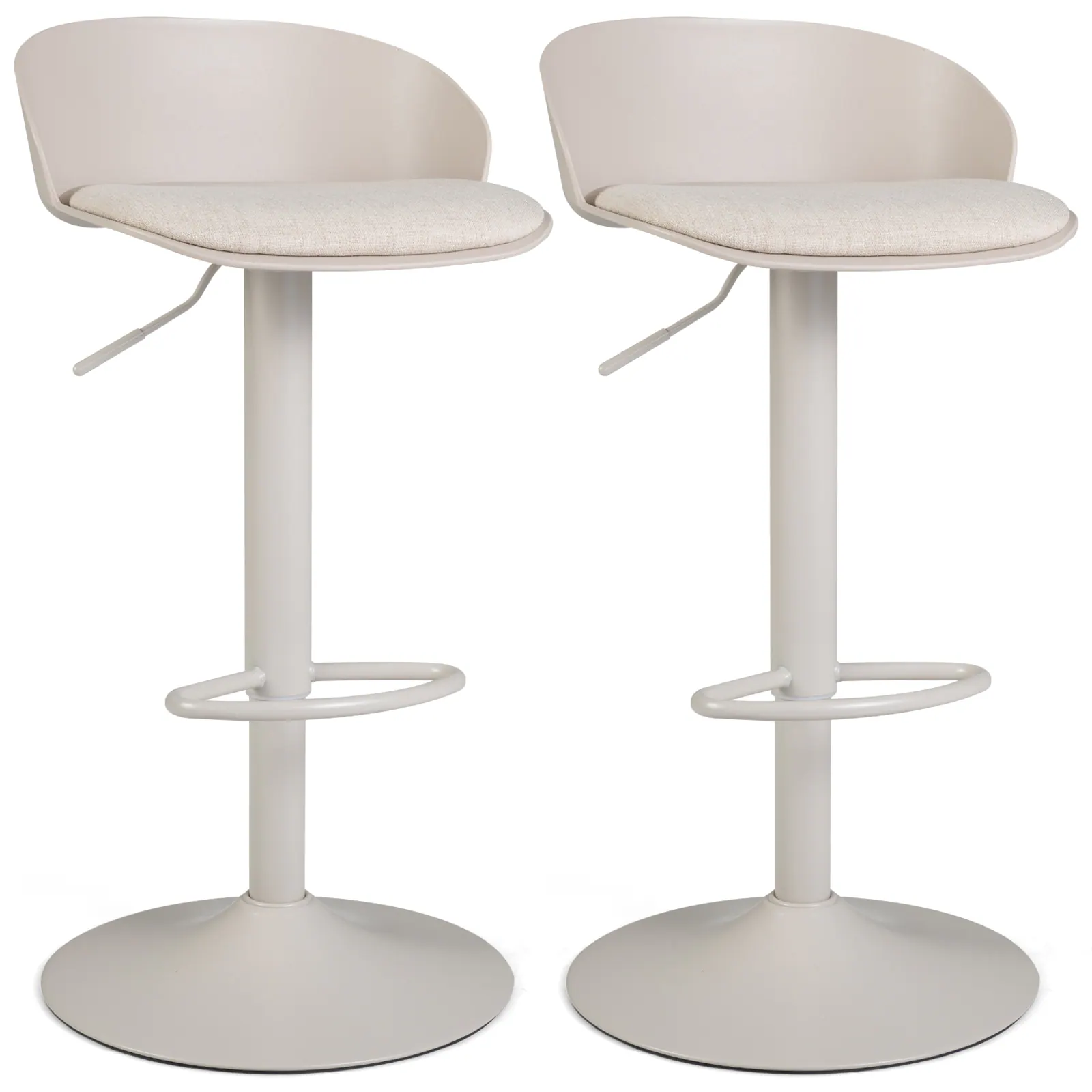 Gymax - Set of 2 Adjustable Swivel Bar Stools w/ Back & Footrest Loads 330 Lbs Each Cream - Beige