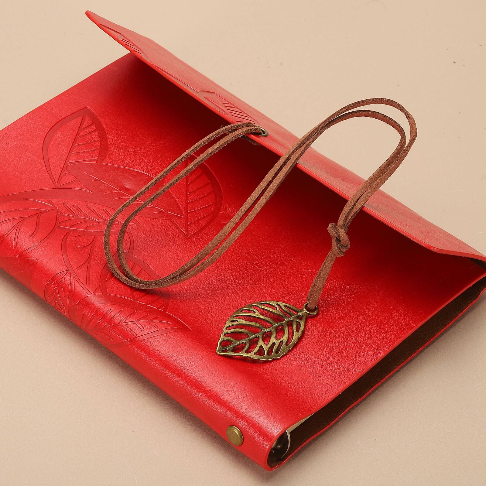 Alt View 3. Unique Bargains - A6 Leather Cover Loose Leaf Journal, 7.28x5" Travel Refillable Leather Diary Gift with 100GSM Kraft Paper - Pink.