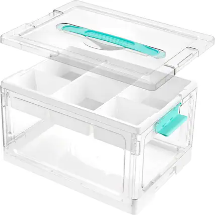 Front. RTMB - 24-quart clear plastic craft organizer and storage box features detachable.