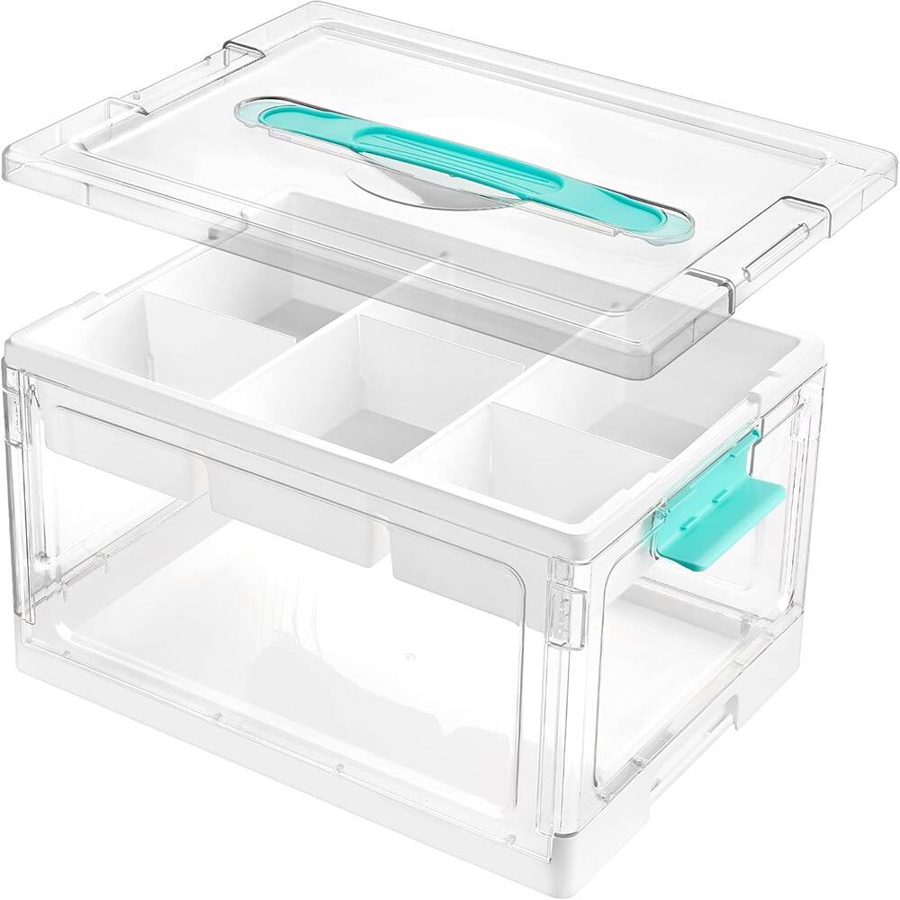 Front. RTMB - 24-quart clear plastic craft organizer and storage box features detachable.