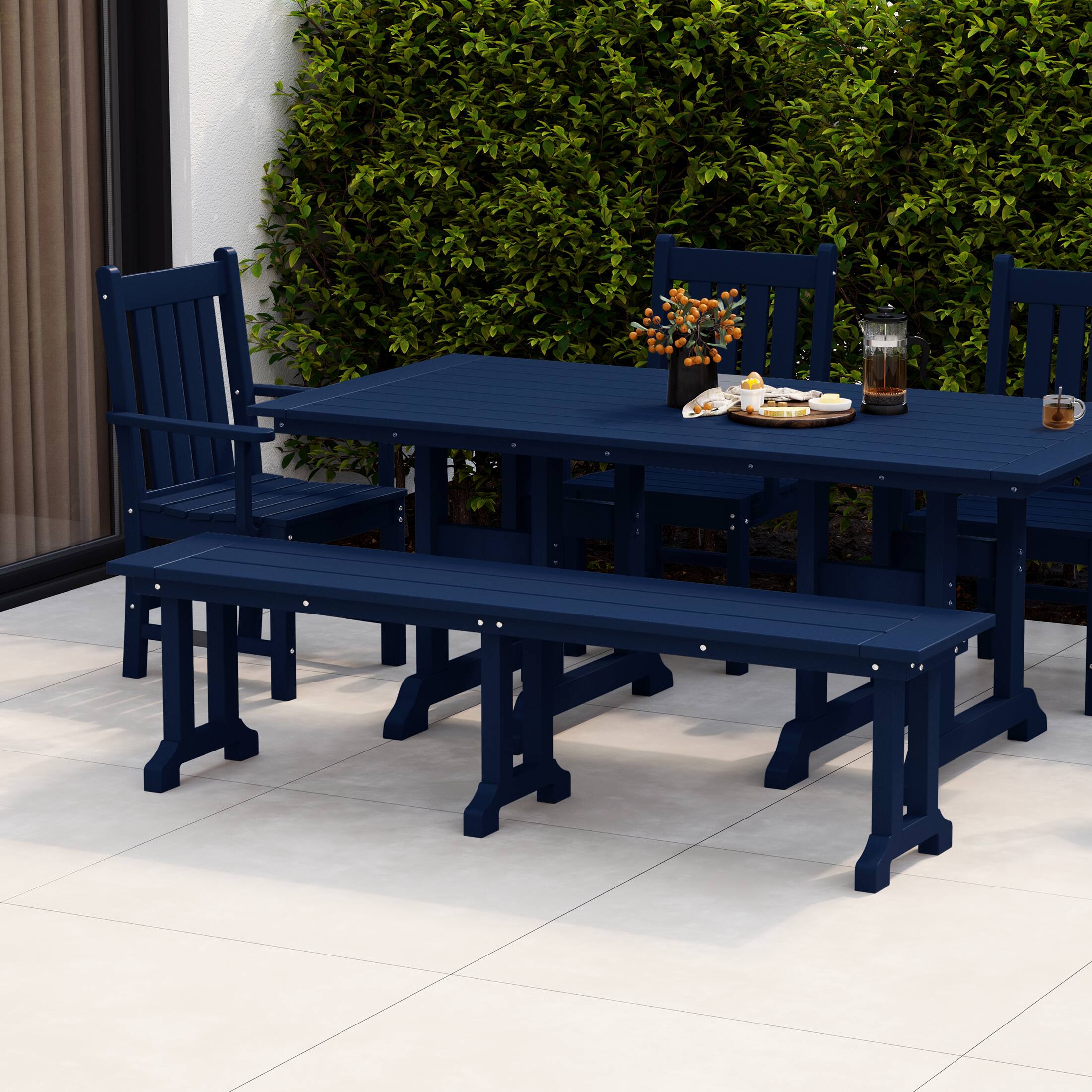 Angle. WestinTrends - WestinTrends Malibu 65" Outdoor Patio Trestle Dining Bench - Navy Blue.