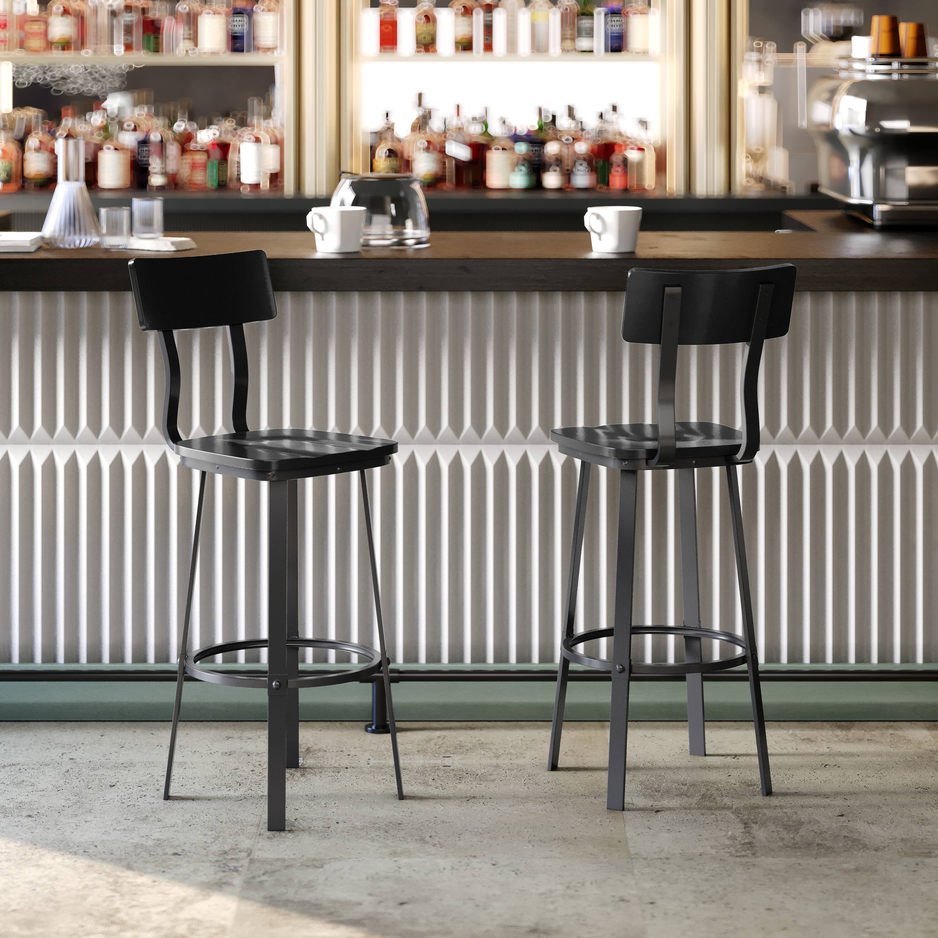 Alt View 1. Flash Furniture - Flint Series Commercial Grade Black Restaurant Barstool with Wood Seat & Back and Black Powder Coat Frame - Black.