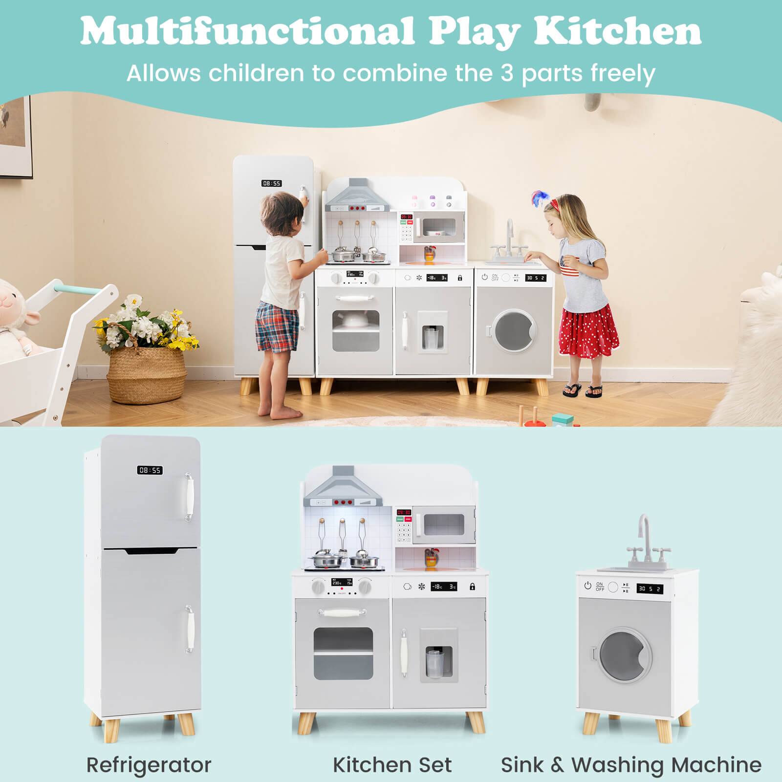 Costway 3 in 1 Kitchen Toy w/Refrigerator Kitchen Set Washing