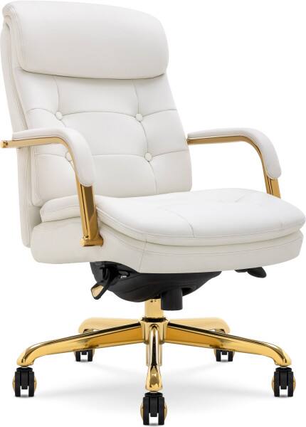 Angle. La-Z-Boy - La-Z-Boy® Sonata Executive Office Chair with Padded Arms, White, Bonded Leather - White.