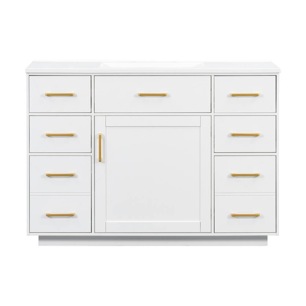 Alt View 6. Loheer - Loheer 48 inch bathroom vanity with sink, white freestanding vanity cabinet with 7 drawers - White.