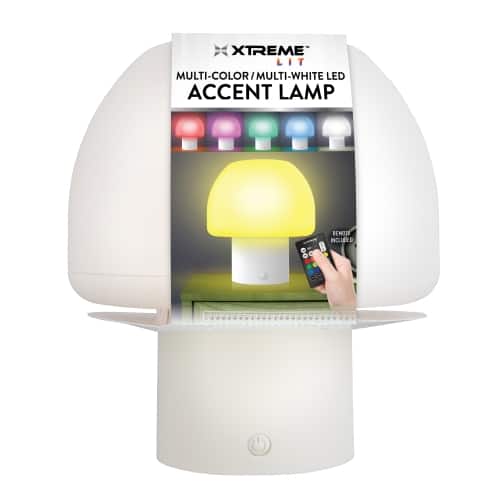 Xtreme - Multi-Color LED Accent Mushroom Lamp with Base and Remote Control - White