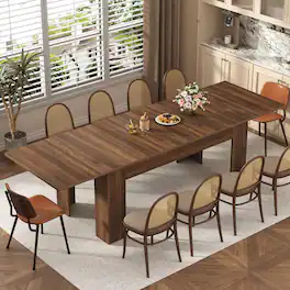 Espafurni - 70"-110" Extendable Wood Dining Table – Seats 8-12,Wooden Kitchen Table - Walnut