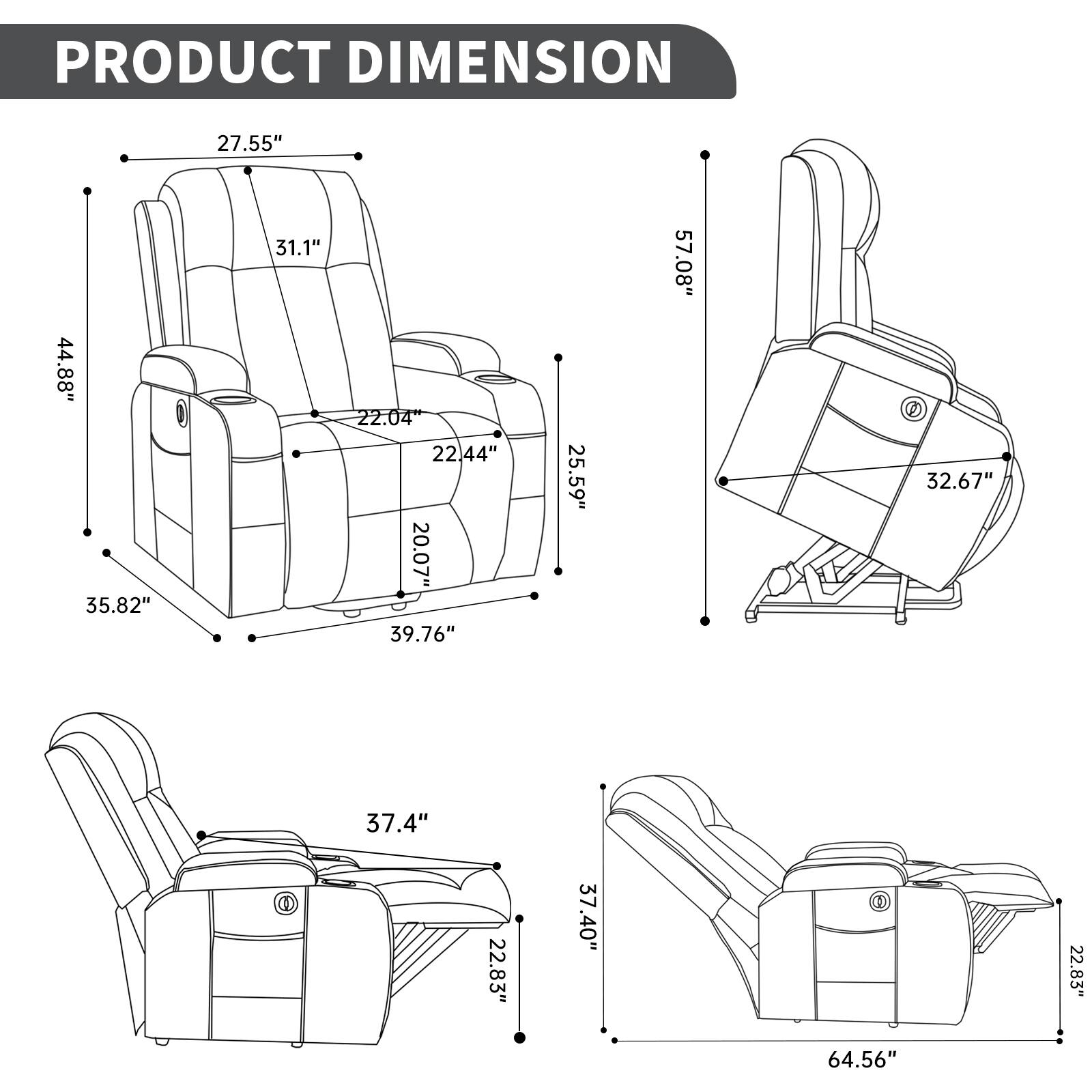 PRODUCT DIMENSION

- 27.55"
- 44.88"
- 35.82"
- 31.1"
- 22.04"
- 22.44"
- 20.07"
- 39.76"
- 25.59"
- 57.08"
- 32.67"
- 37.4"
- 22.83"
- 37.40"
- 22.83"
- 64.56"