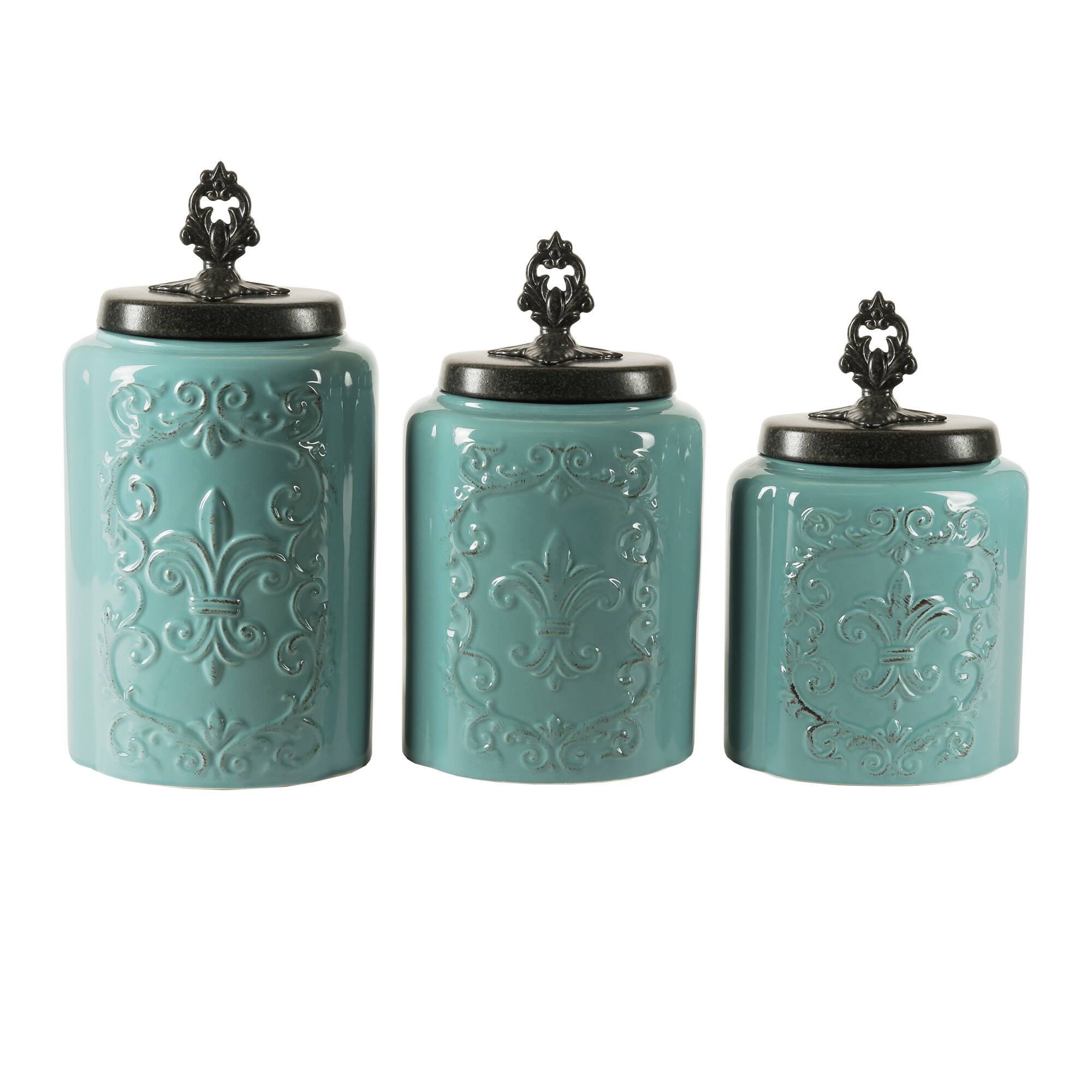 Front. American Atelier - Blue Antique Set of 3 Canister.