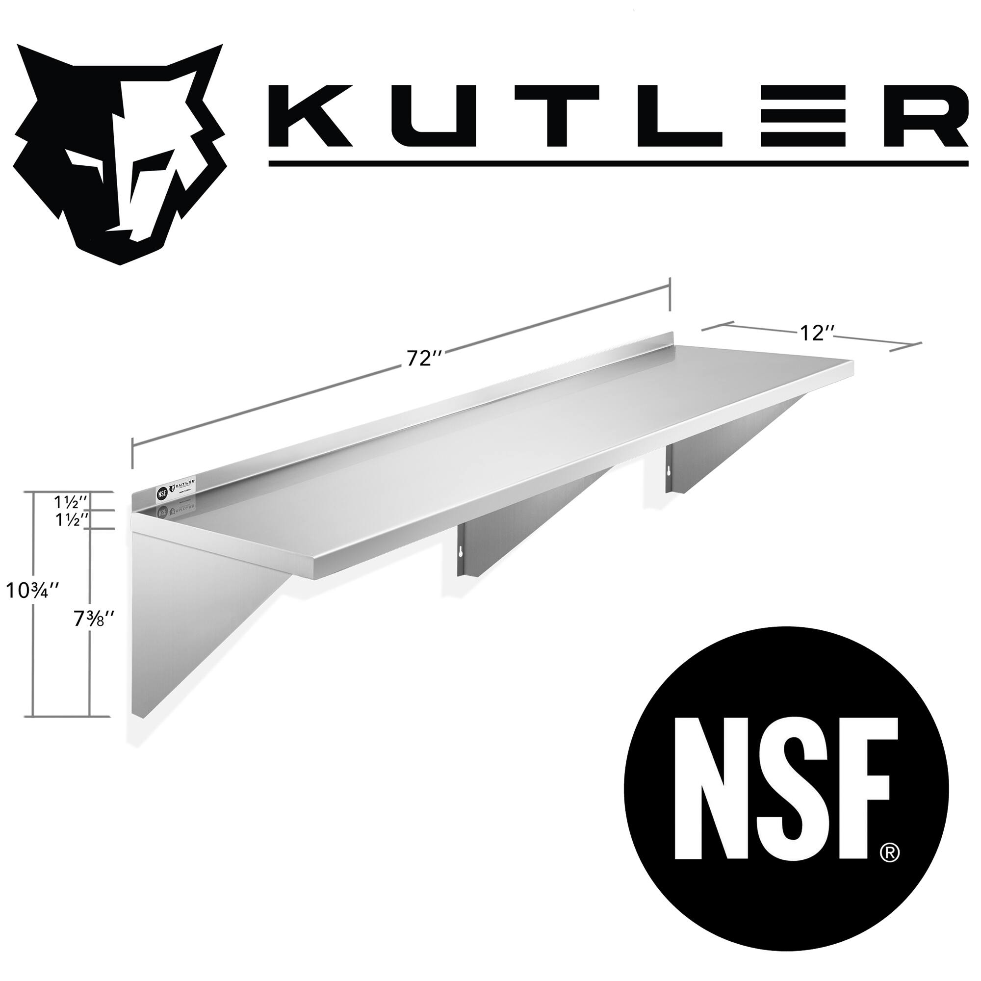 KUTLER  
72" x 12"  
1 1/2" x 1 1/2"  
Cl 10 3/4" x 7 3/8"  
NSF R
