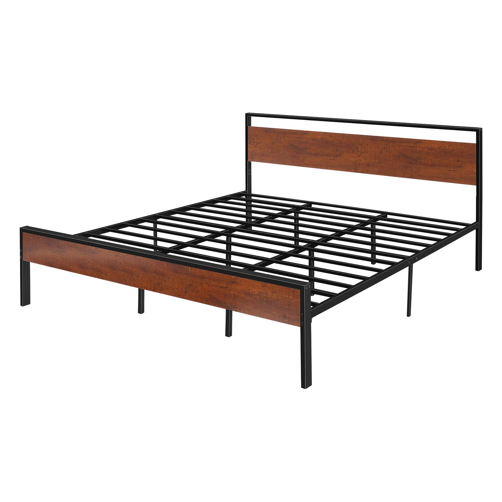 Alt View 5. VEVOR - King Size Bed Frame, 14 Inch Black Metal Platform Bed Frame with Retro Brown Wooden Headboard and Footboard - Brown.