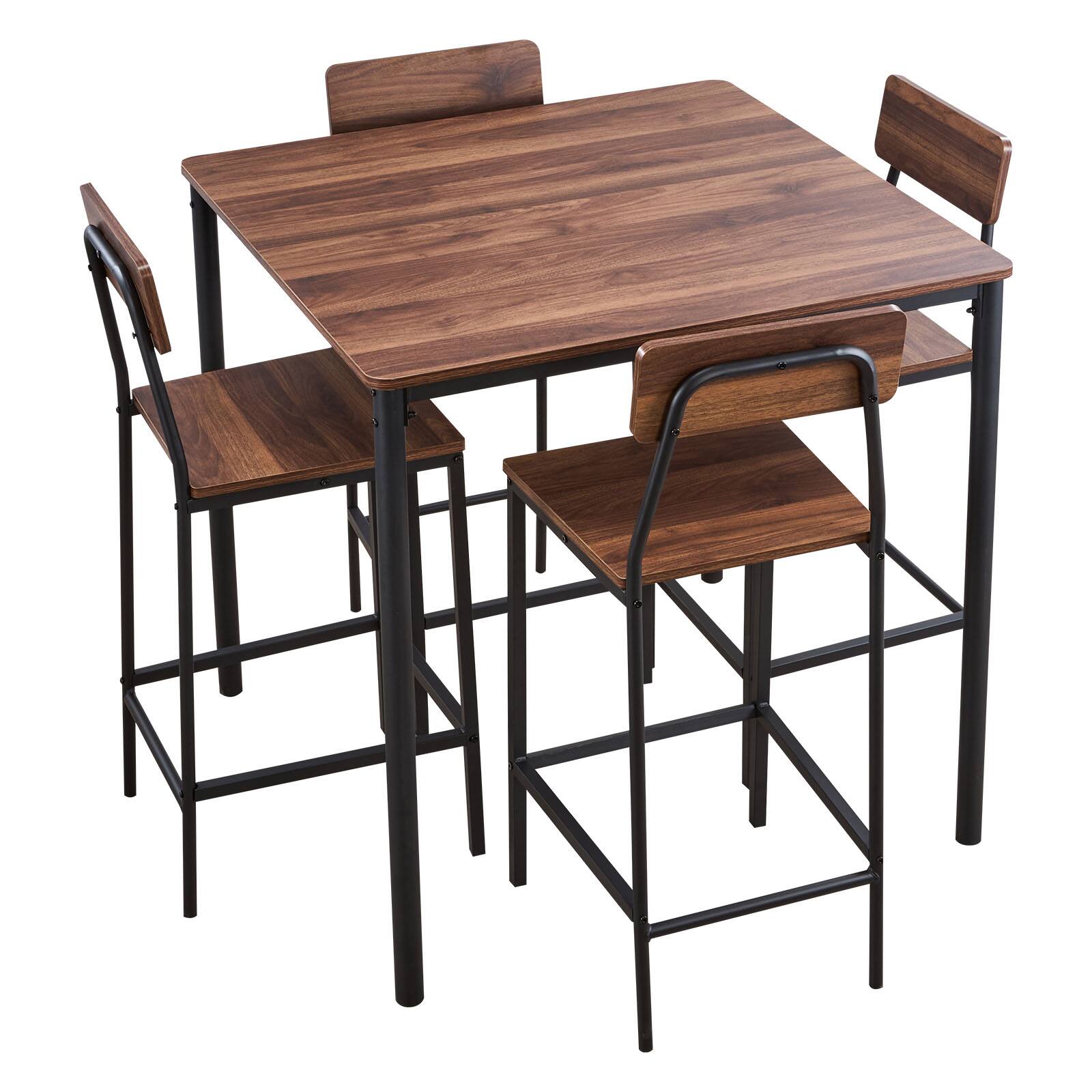 Alt View 5. VEVOR - Bar Table, 5PCS 35″ Bars Tables Set, Bar Tables and Chair Set with Rounded Edge Design,Square Pub Table with Four Stools - Walnut + black.
