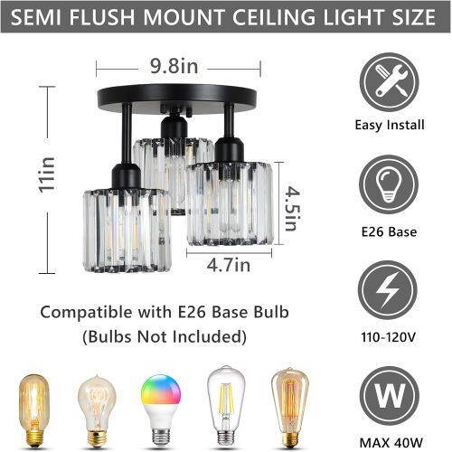 SEMI FLUSH MOUNT CEILING LIGHT SIZE 9.8in x 11in x 4.5in x 4.7in

Compatible with E26 Base Bulb (Bulbs Not Included)

Easy Install

E26 Base

110-120V

MAX 40W