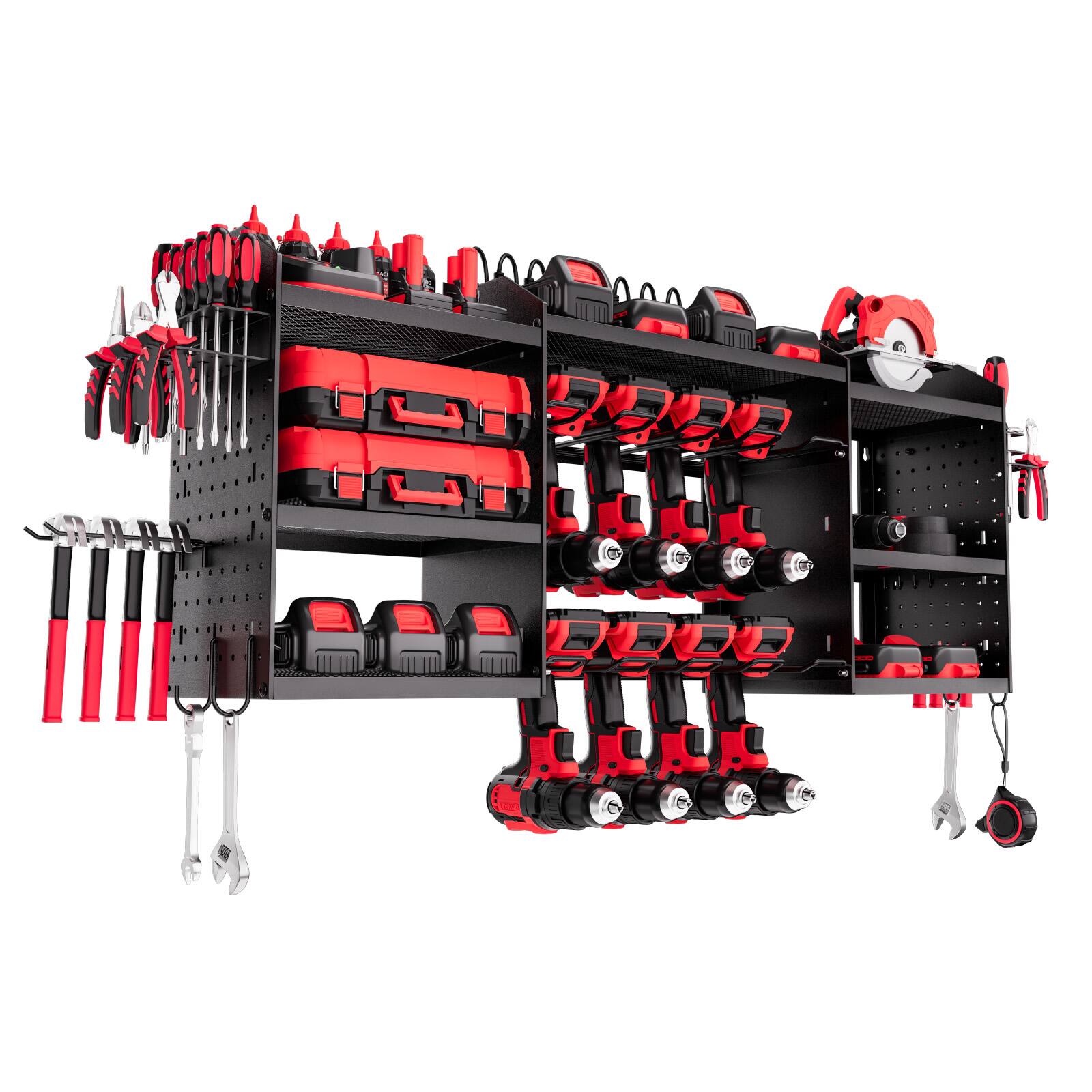 Alt View 5. VEVOR - Power Tool Organizer with Charging Station, 3-Layer Power Tool Battery Storage Rack with 5.58 ft Power Strip - Black.