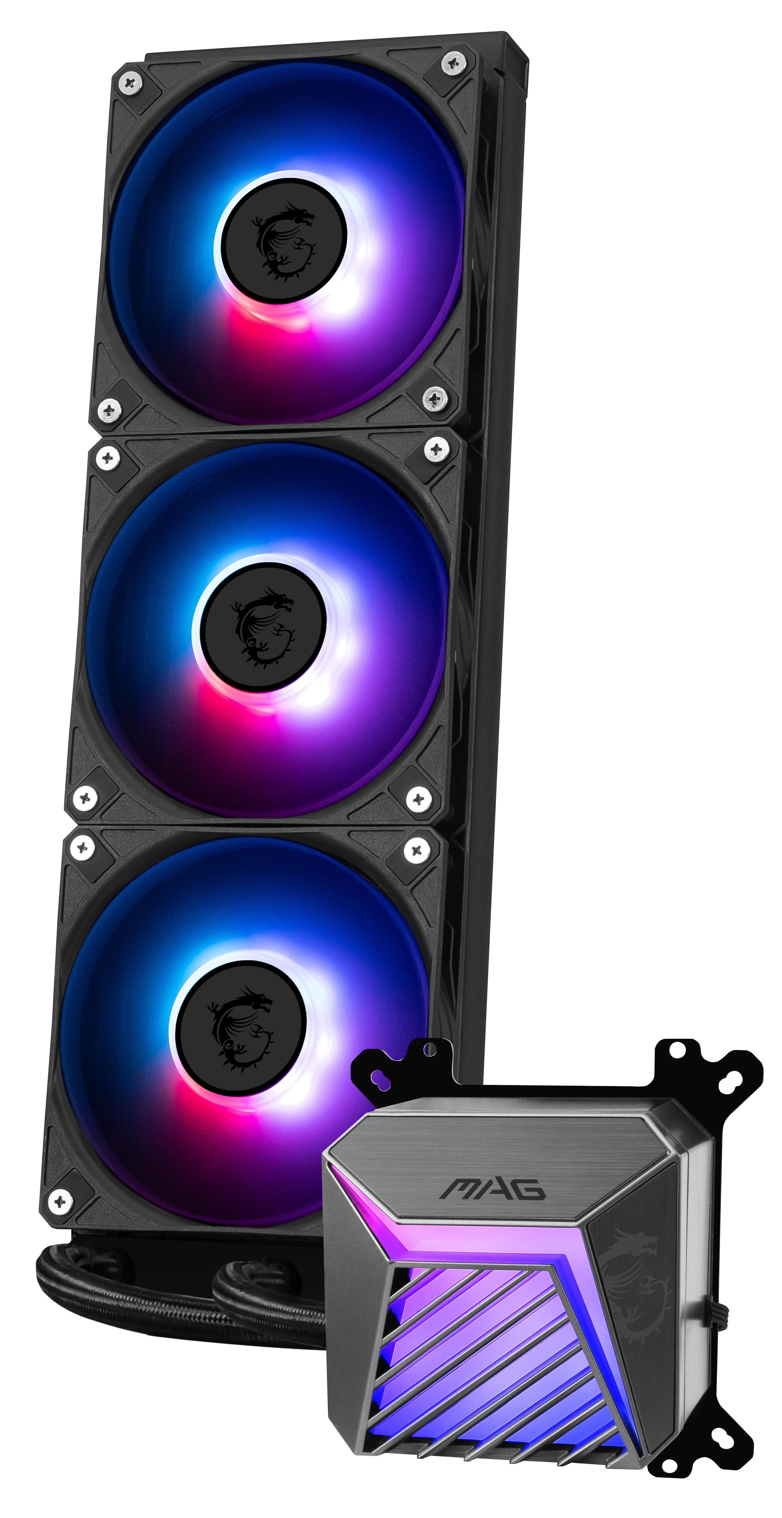 Alt View 13. MSI - MSI MAG Core Liquid A15 360 ARGB Liquid CPU Cooler, 360mm Radiator, Tri 120mm PWN Fans, RGB lighting - Black.