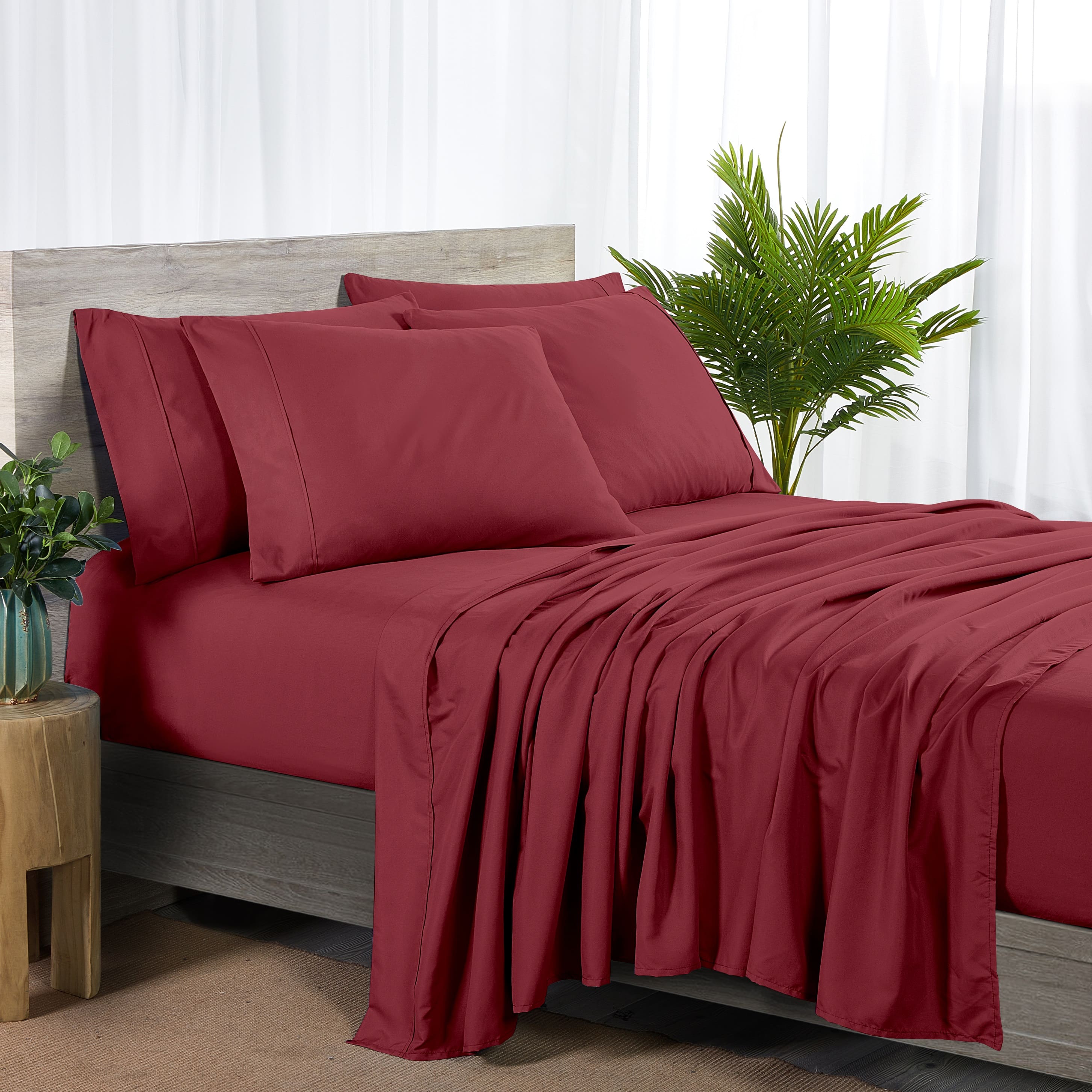 Bibb Home - 2000 Count 6-Piece Bamboo Sheet Set with Snug Grip - Raspberry