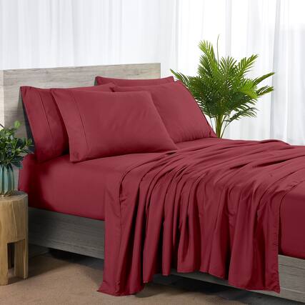 Front. Bibb Home - Bibb Home 2000 Count 6-Piece Bamboo Sheet Set with Snug Grip - Raspberry.