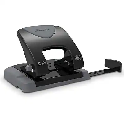 Front. Swingline - SmartTouch Low Force Handheld 2-Hole Punch, 20 Sheet Capacity, Black/Gray - Black/Gray.