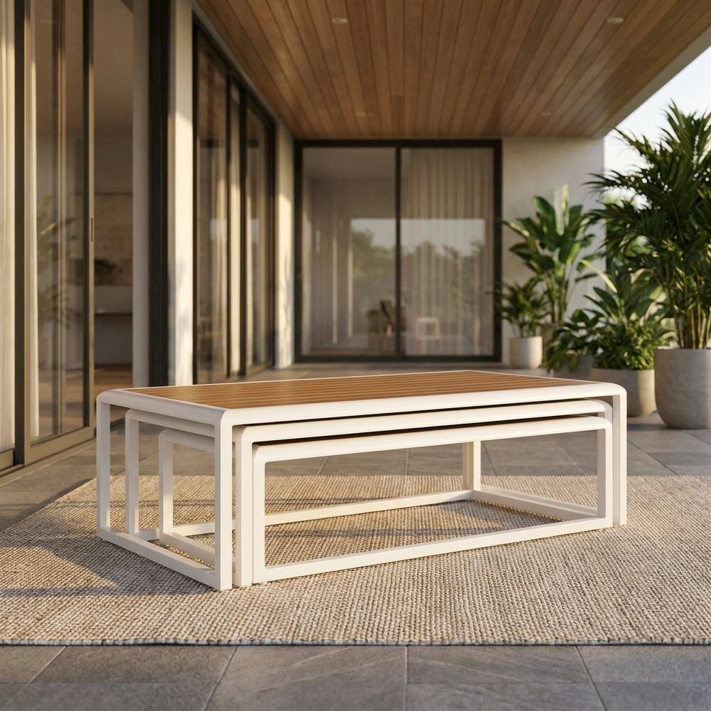 Angle. Outdoor Escape - Aluminum Outdoor Coffee Table with Durable Finish and Modern Design - Brown.