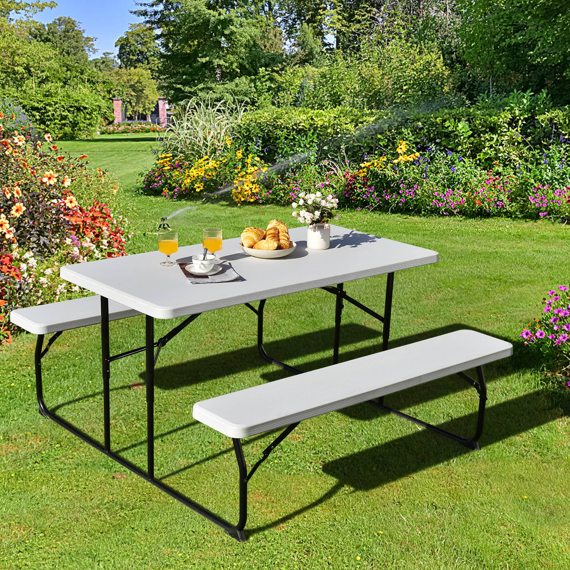 Alt View 1. Costway - Costway Foldable Picnic Table Bench Set Outdoor Camping for Patio & Backyard - White.