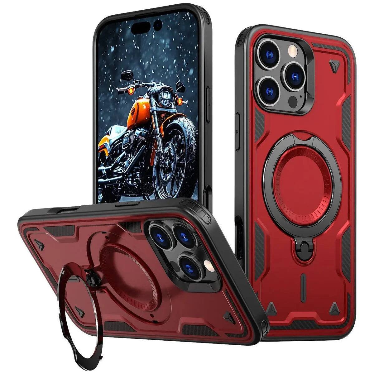 Front. Entronix - Entronix [Magnetic] Case for iPhone 16 Pro - Rugged Armor Gripstand - Red.
