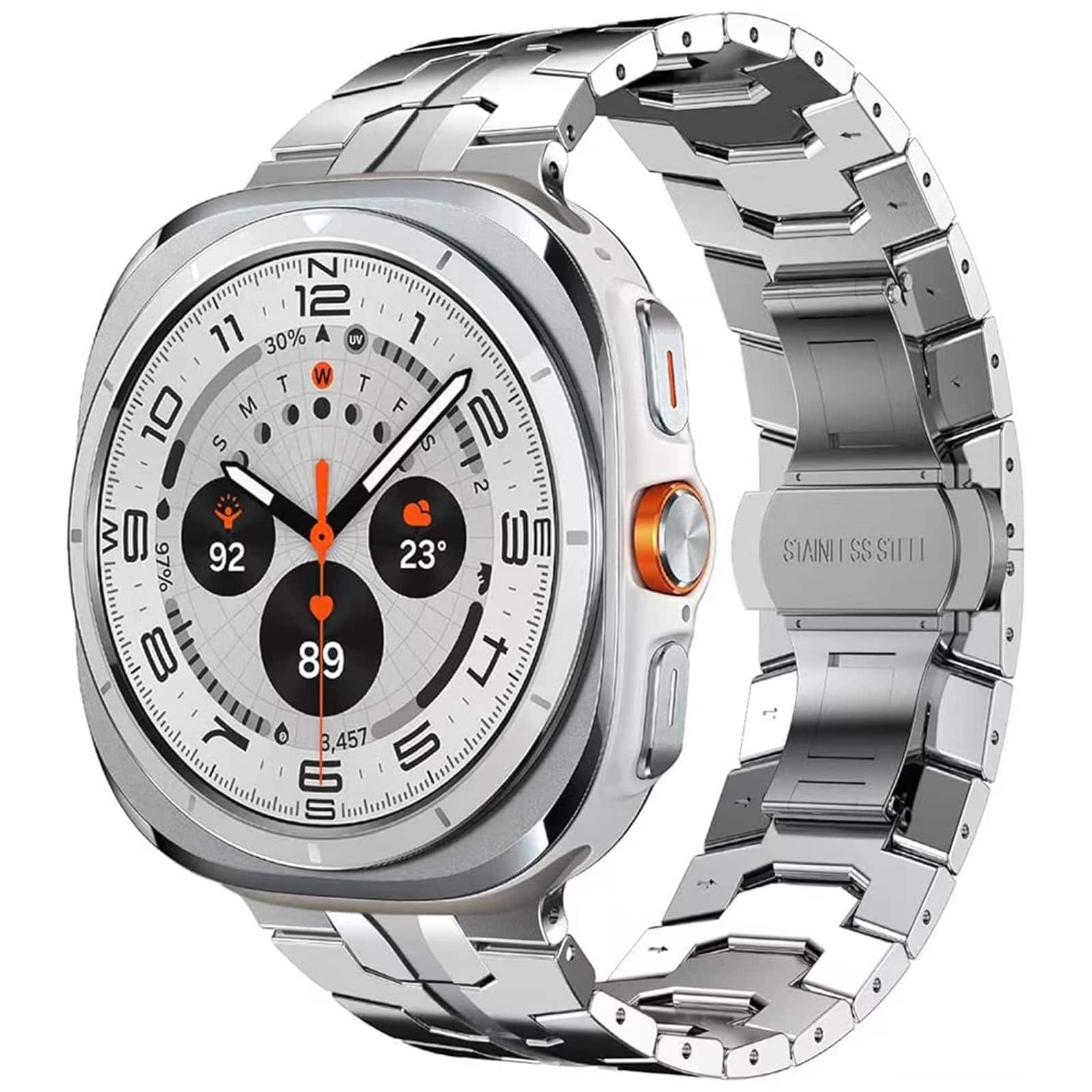 Dteck - Metal Band Compatible With Samsung Galaxy Watch Ulta 47mm (2025/2024), No Gap Stainless Steel Band Strap - Silver price history on PriceWatchPro