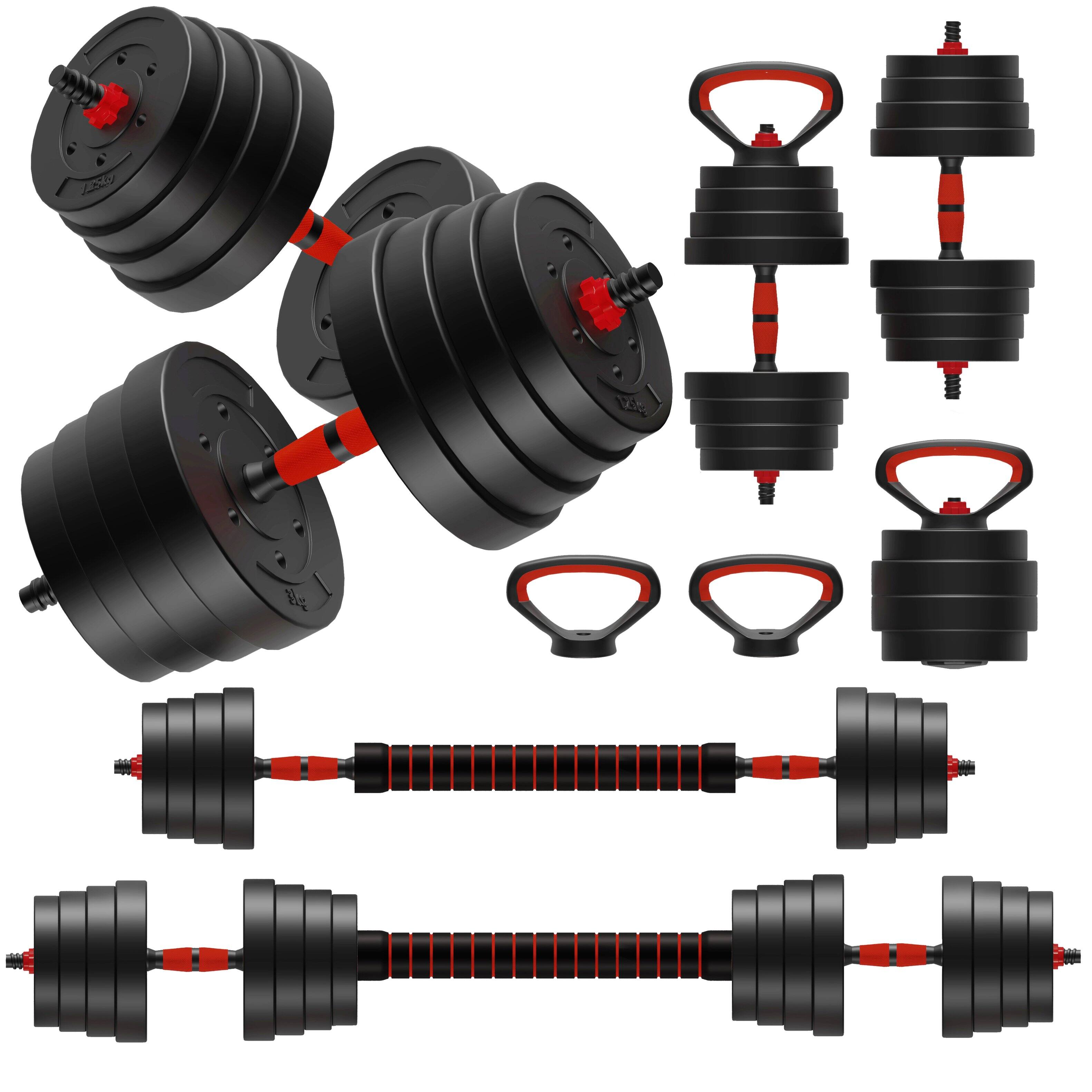 Front. Aukfa - 75LB 4-in-1 Adjustable Dumbbell Set - Converts to Barbell, Kettlebell & Push-Up Stands, Home Gym - Black.