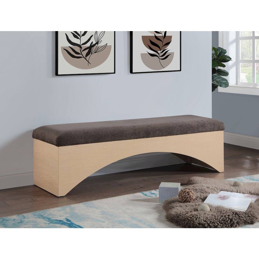 Alt View 1. Meridian Furniture - Lawson Brown Velour Fur Fabric Bench - Brown.