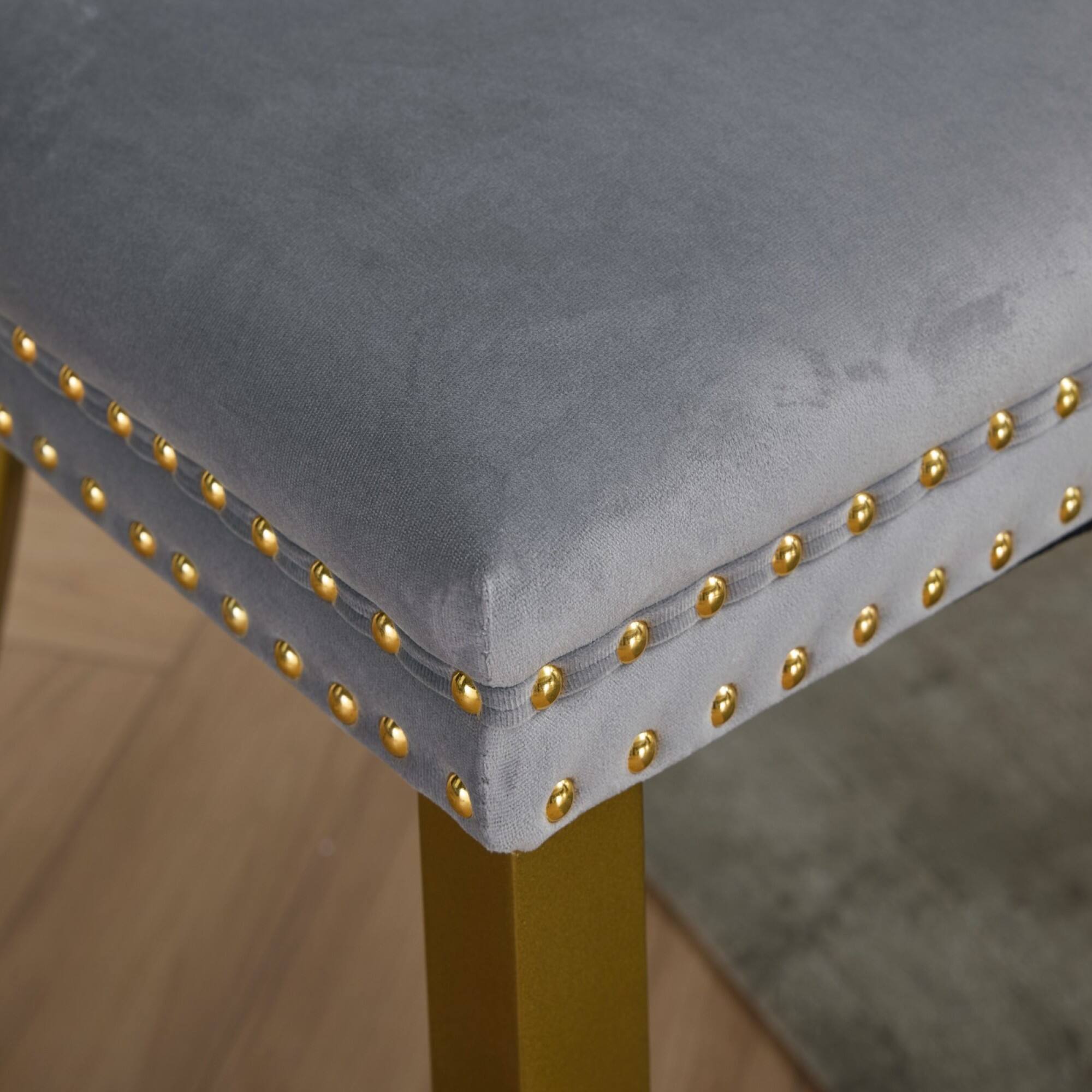 Alt View 8. GOODSILO - Modern High-End Tufted Velvet Upholstered Dining Chairs with Solid Wood Legs and Nailhead Trim, Set of 2 - Light Gray.