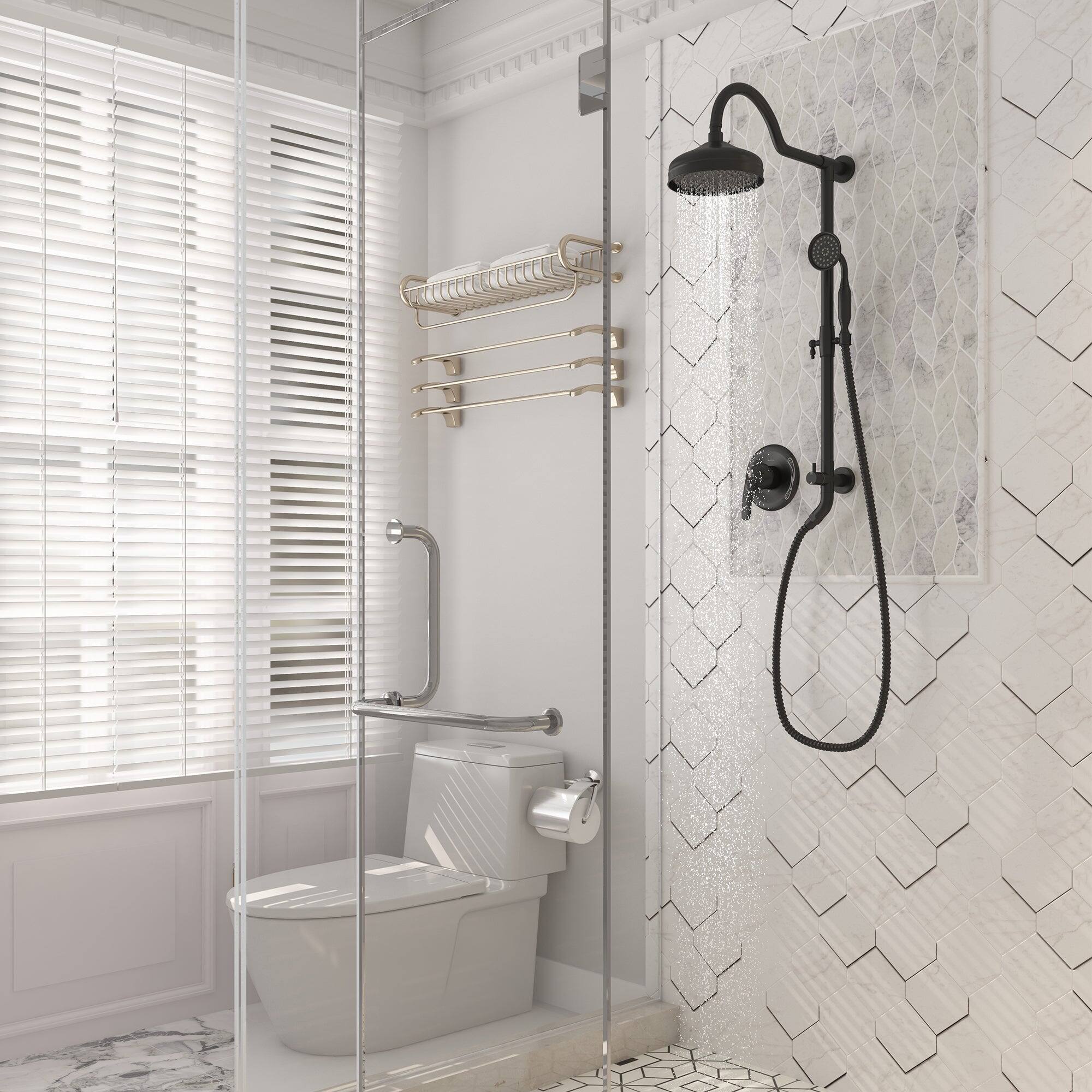 Alt View 3. Boyel Living - Retro Classic 1-Spray Dual Wall Mount Shower Heads 1.8 GPM Patterns with 8 in. with Brass Rough-in Valve in Matte Black - Matte Black.