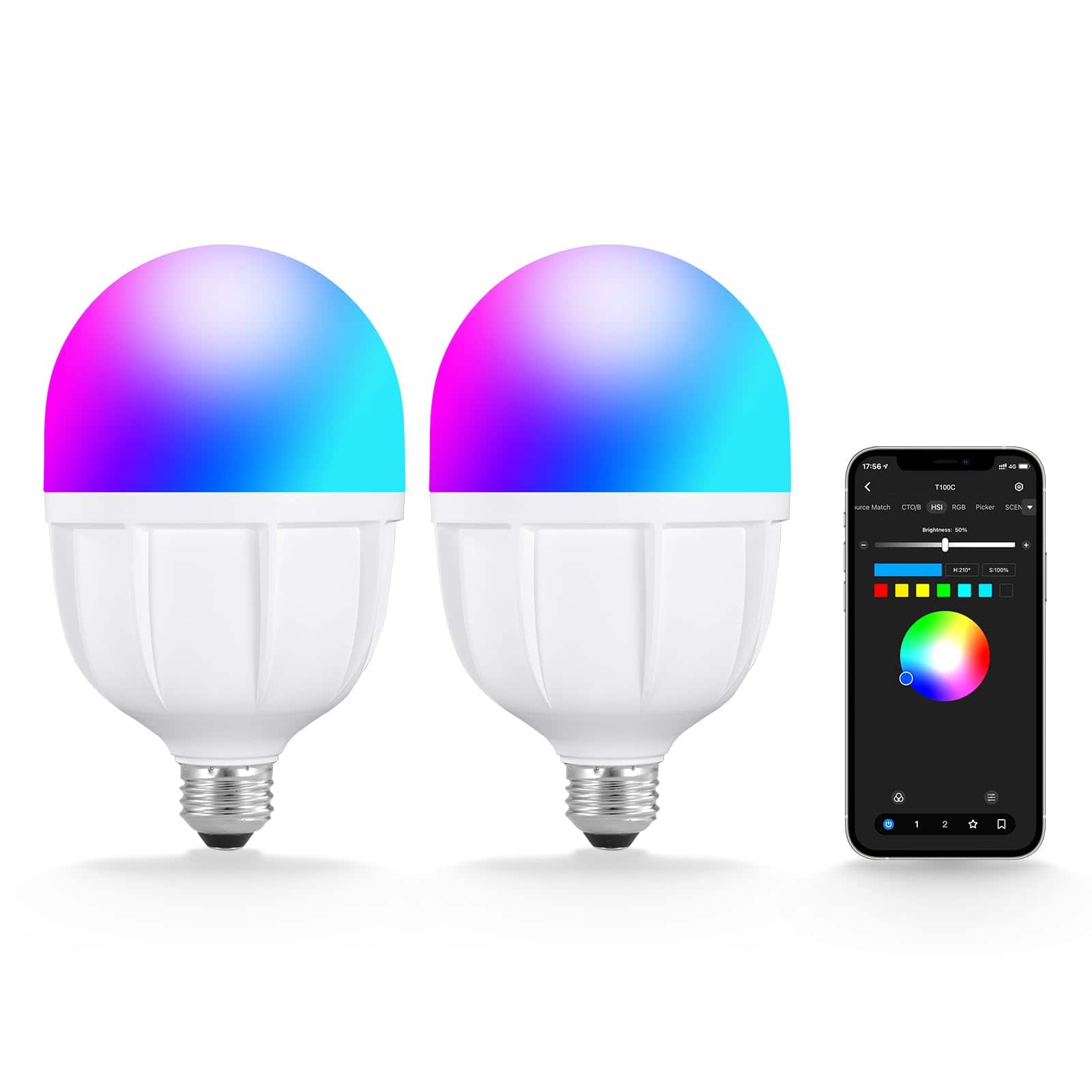 Neewer - 2-Pack RGB LED Light Bulb, App Control, 26W, E26 Base, 9 Effects, CRI93+, T100C price history on PriceWatchPro