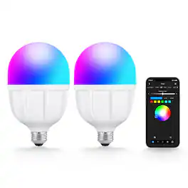 Neewer - 2-Pack RGB LED Light Bulb, App Control, 26W, E26 Base, 9 Effects, CRI93+, T100C