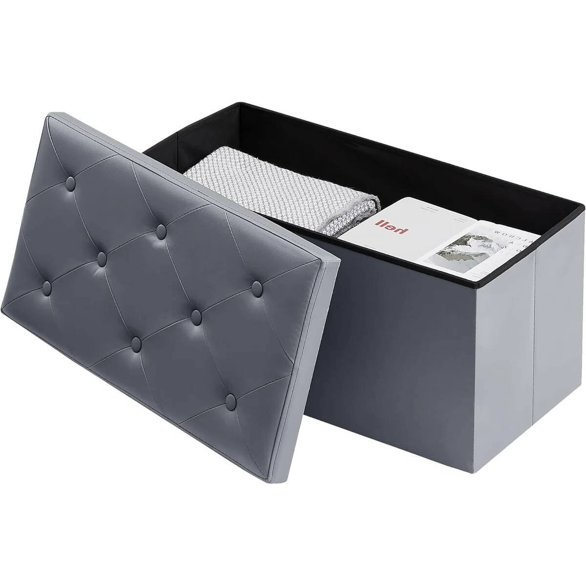 Front. Hivvago - 30-inch Light Grey Faux Leather Upholstered End of Bed Storage Bench Ottoman - Light Grey.