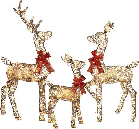 Front. Wikistore - WIKISTORE 4ft Christmas Decorations Outdoor Lighted Reindeer 3-Piece 2D Family Set 145 LED Rattan.
