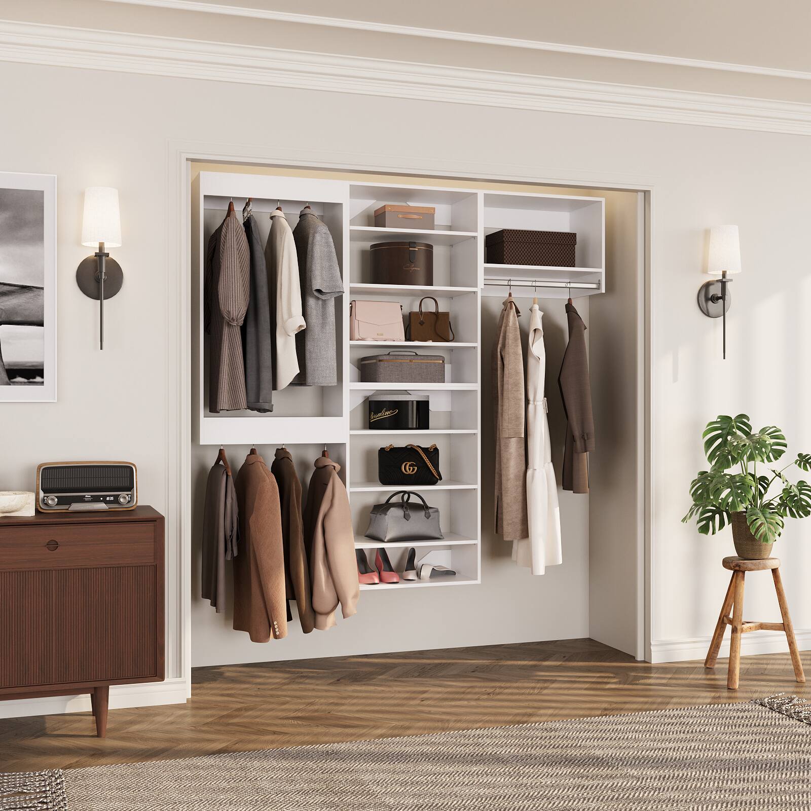 Angle. Roomtec - Roomtec 72 in White Modular Closet System Unit-Customizable Wall Mounted Walk-In Closets for Bedroom or Walk-in Closet - White.