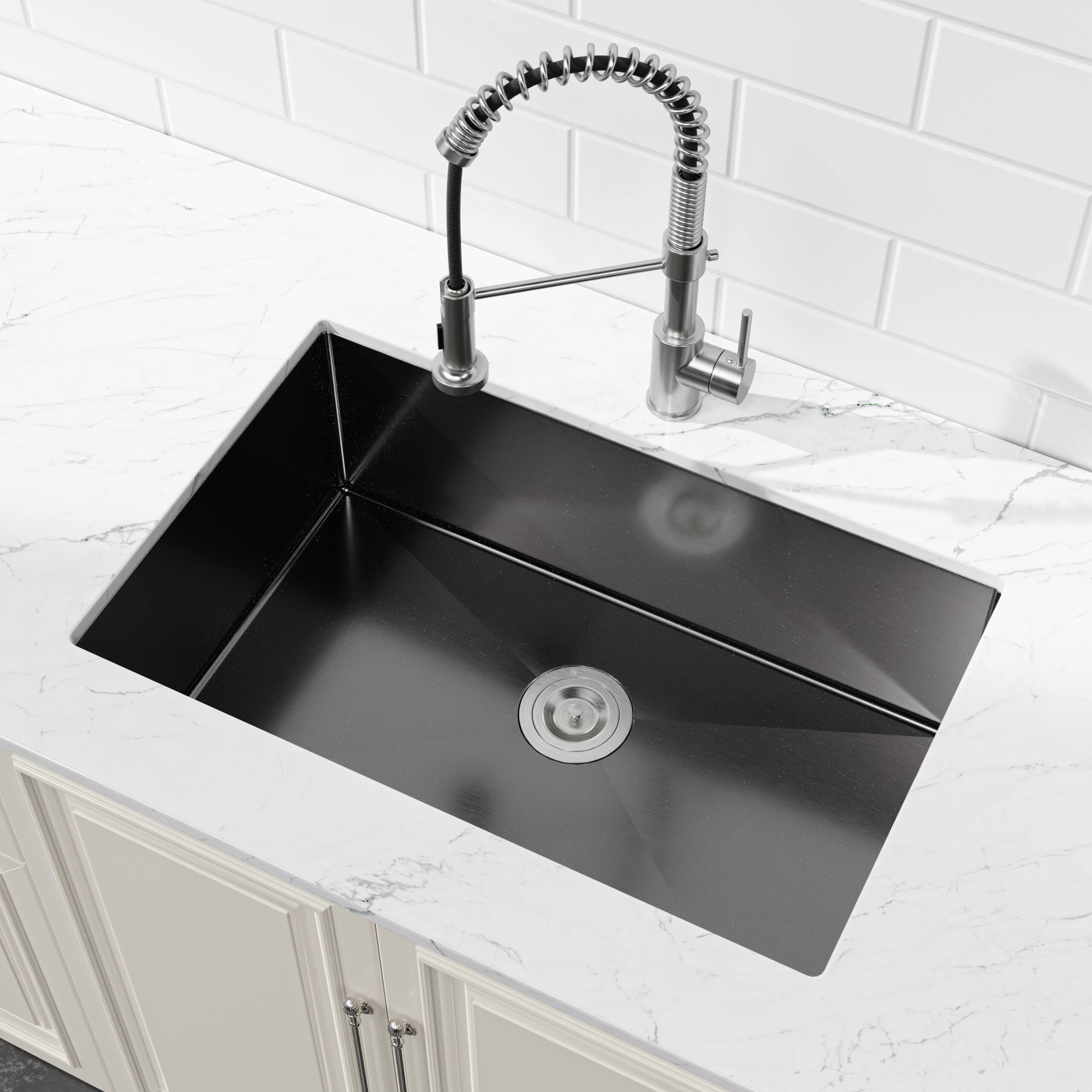 Alt View 7. Siljoy - Stainless Steel Kitchen Sink, 27″x19″ Single Bowl, Undermount Handmade Sink in Black, with US Standard Drain and Hook - Black.