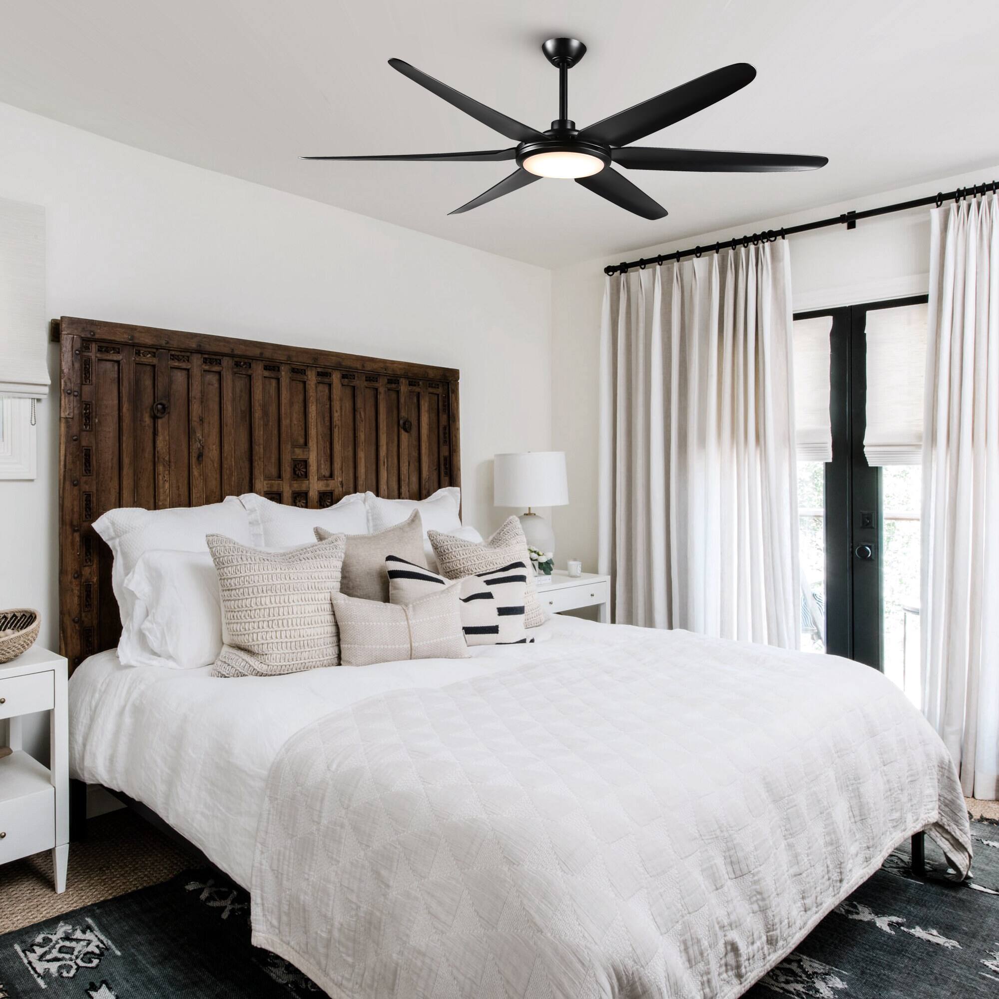 Angle. Parrot Uncle - 65" Modern Black Large 6-blade LED Ceiling Fan with Light and Remote - Black.