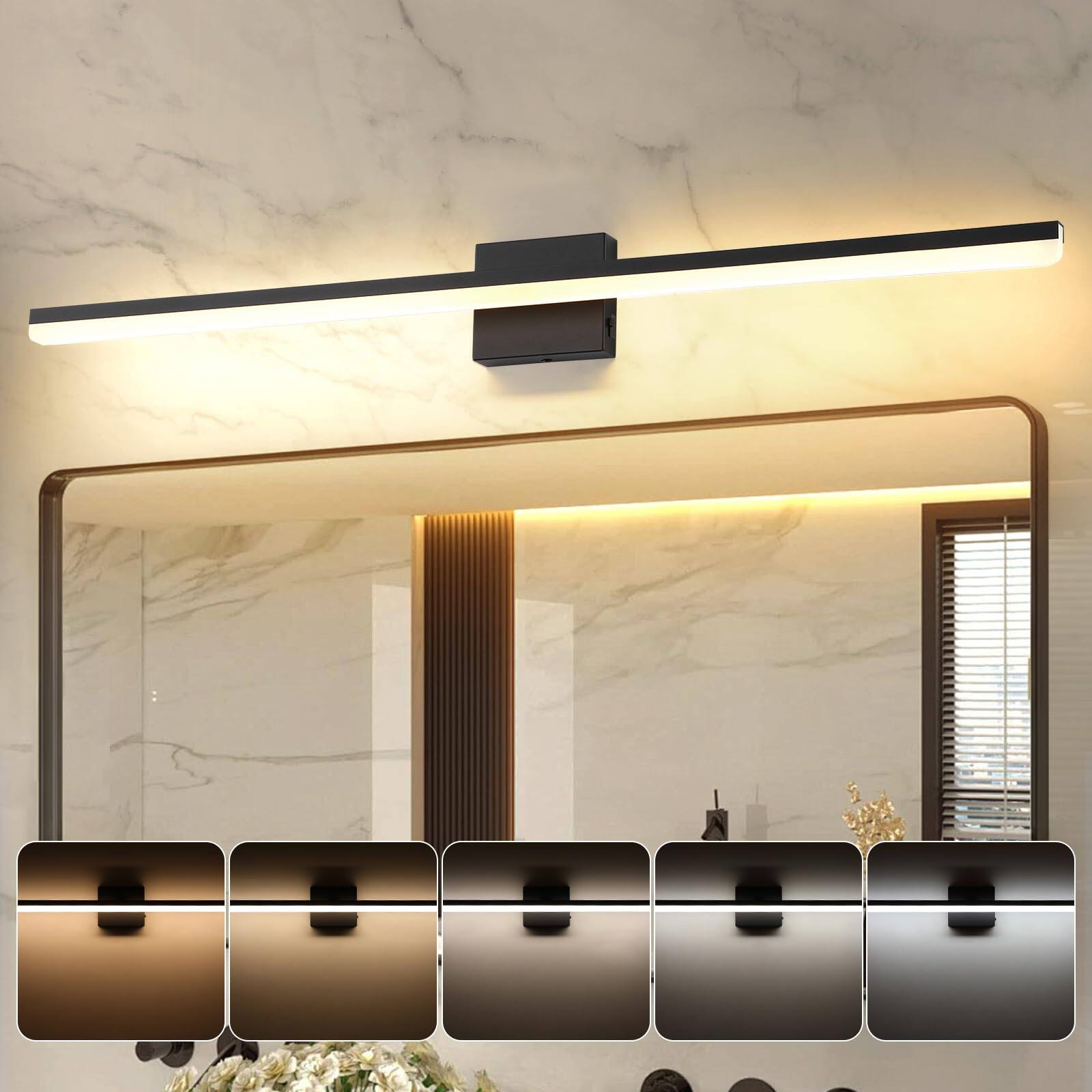 Front. Comfort Essence - Led Modern Bathroom Light Fixtures w Brushed Nickel Vanity Lights Bar cct Dimmable Ixture Over Mirror For L - Black-5 Color Temperature 39.4inch.