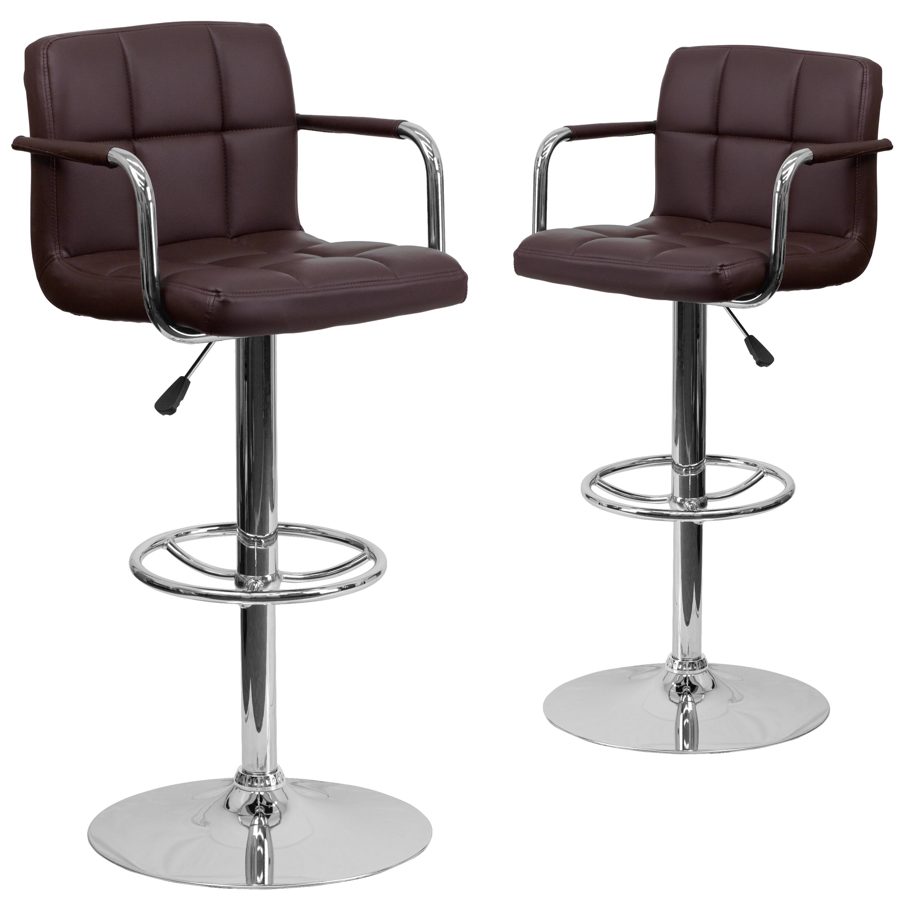 Alt View 1. Emma + Oliver - Adjustable Bar Stools | Set of 2 Counter Height Barstools with Back and Armrest - Brown.