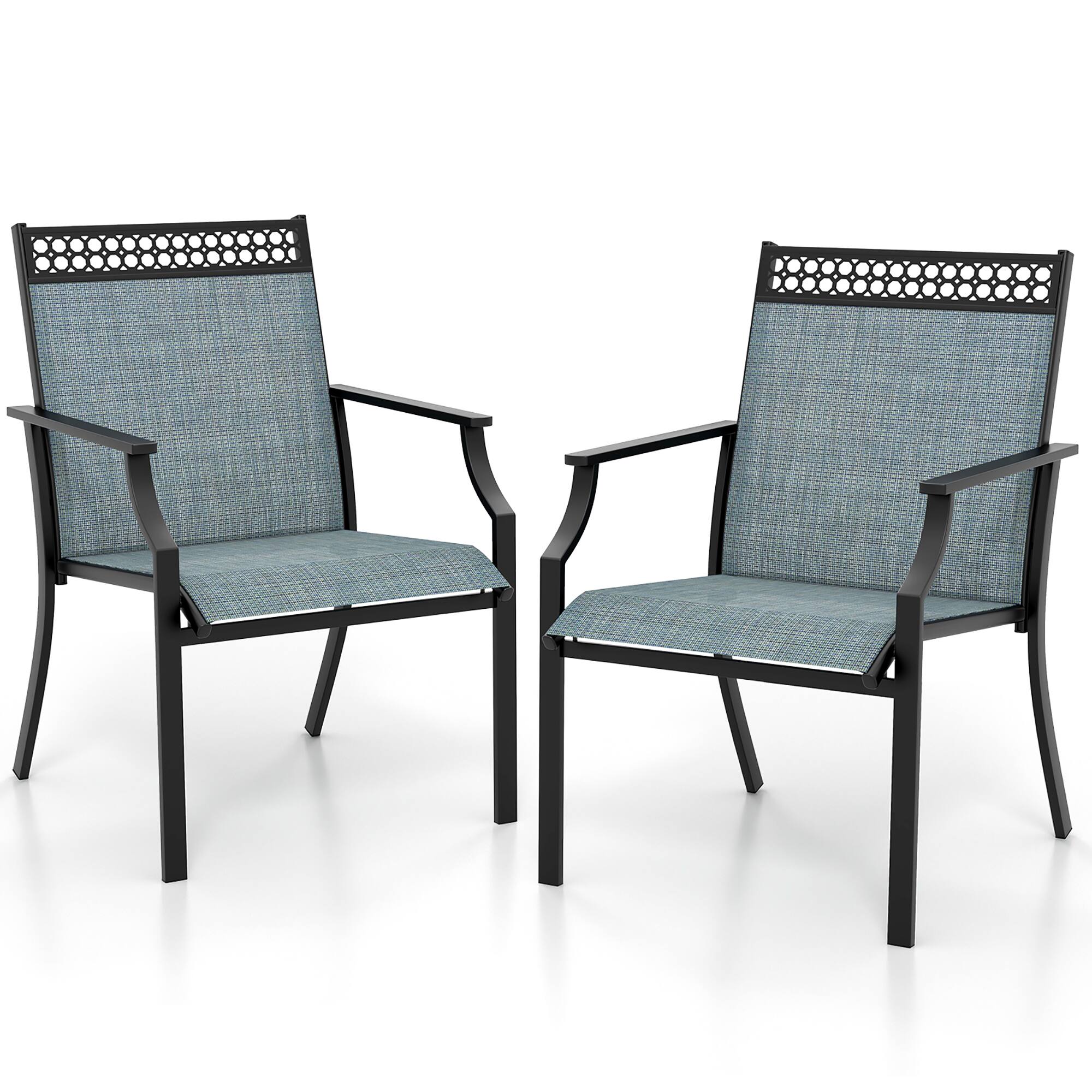 Alt View 9. Gymax - Gymax Patio Dining Chairs Set of 4 All Weather Outdoor Chairs w/ High Back & Armrests Blue - Blue, Black.