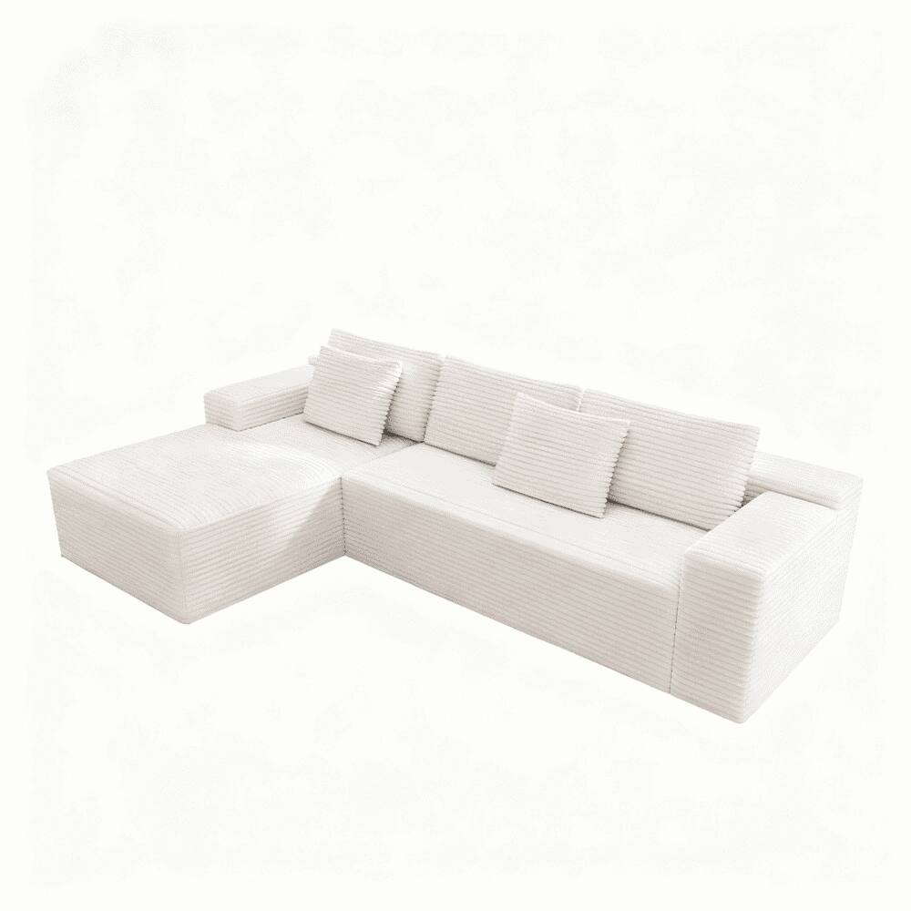 Alt View 2. Kadyn - 104" Right Chaise Sectional Sofa, Plush Corduroy Cloud Design with Deep Seating and L-Shape, White - White.