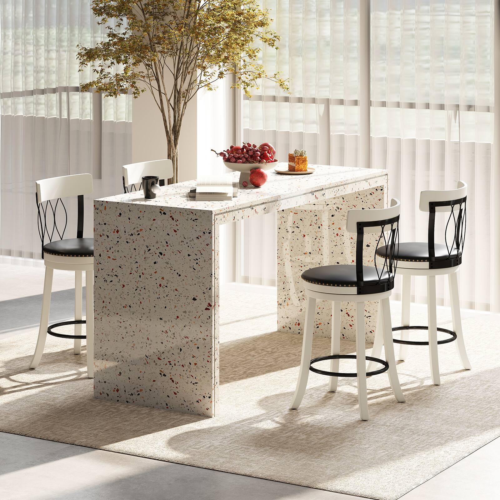 Alt View 1. Gymax - Gymax 26'' Set of 4 Bar Stools w/ Footrest Rubber Wood Frame & Tufted Rivets - Black.