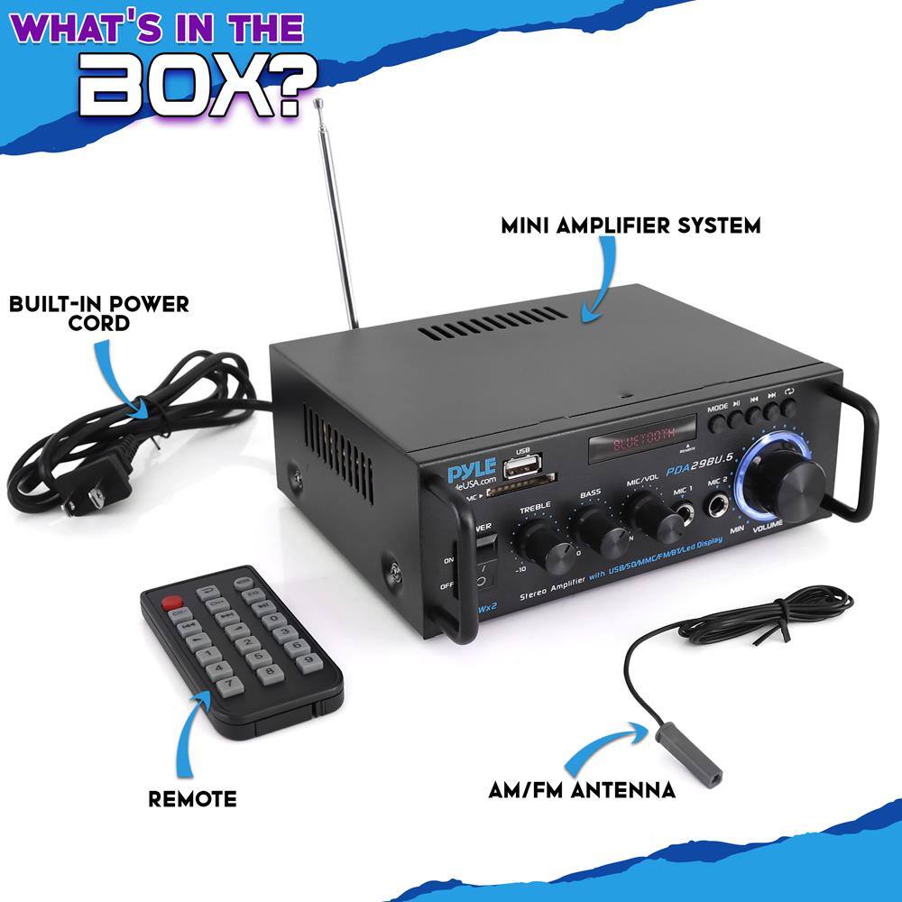 WHAT'S IN THE BOX?

MINI AMPLIFIER SYSTEM

BUILT-IN POWER CORD

REMOTE

AM/FM ANTENNA